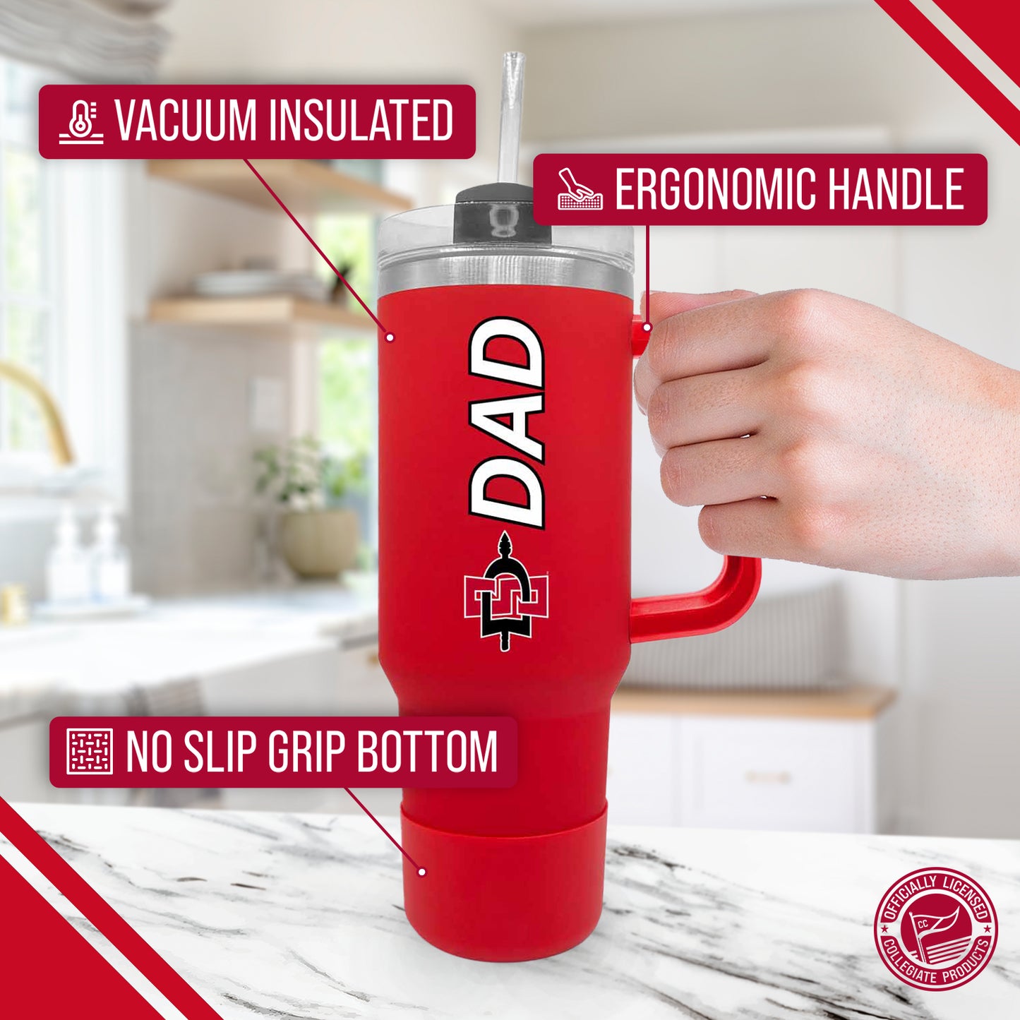 San Diego State Aztecs Collegiate 40oz Stainless Steel Travel Tumbler with Handle for Dad - Red