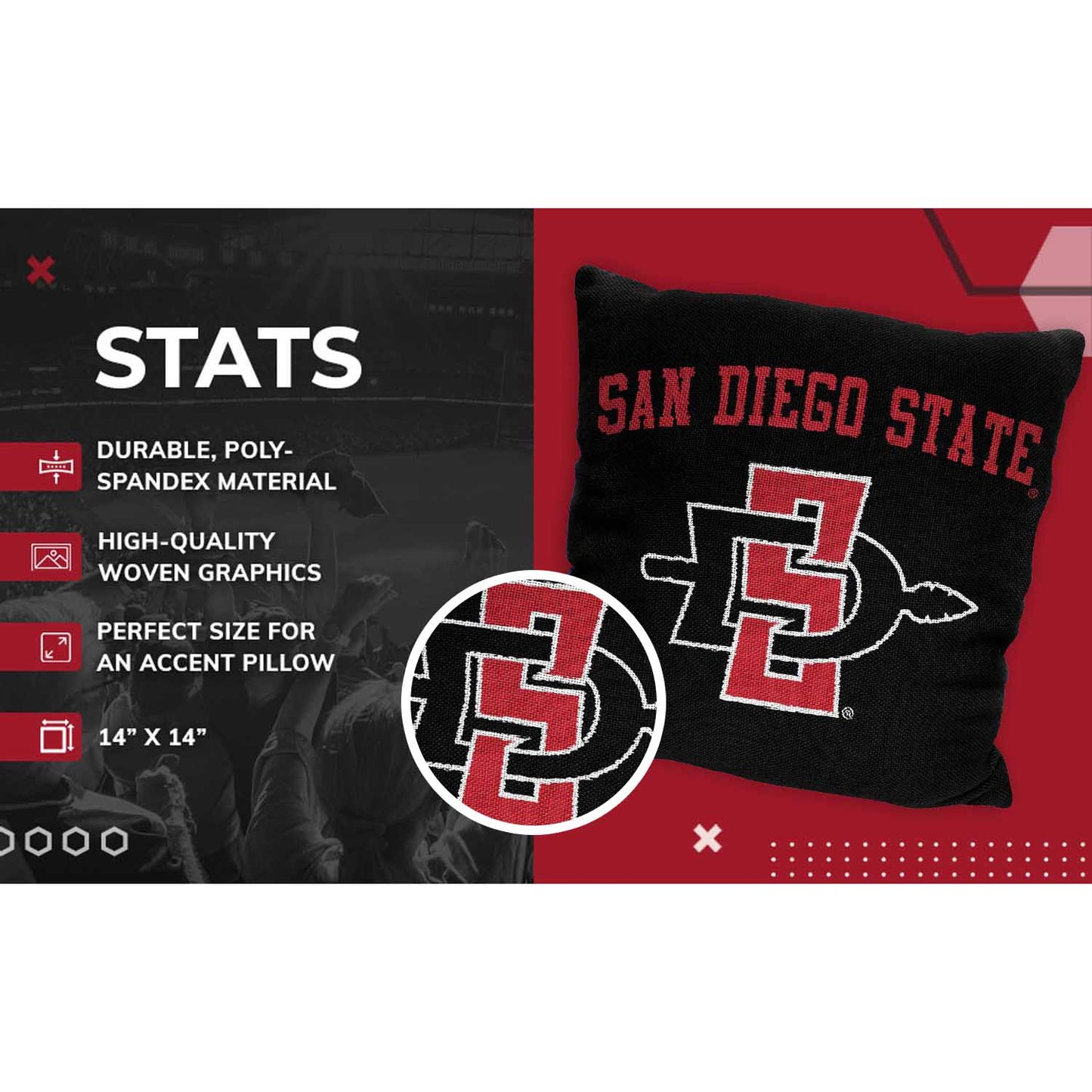 San Diego State Aztecs NCAA Decorative Pillow - Black