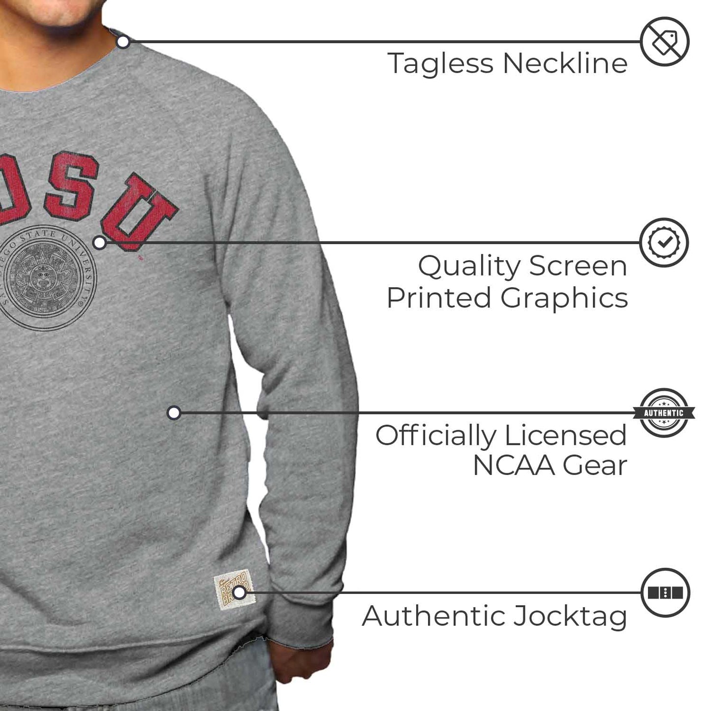 San Diego State Aztecs College Gray University Seal Crewneck Sweatshirt - Gray