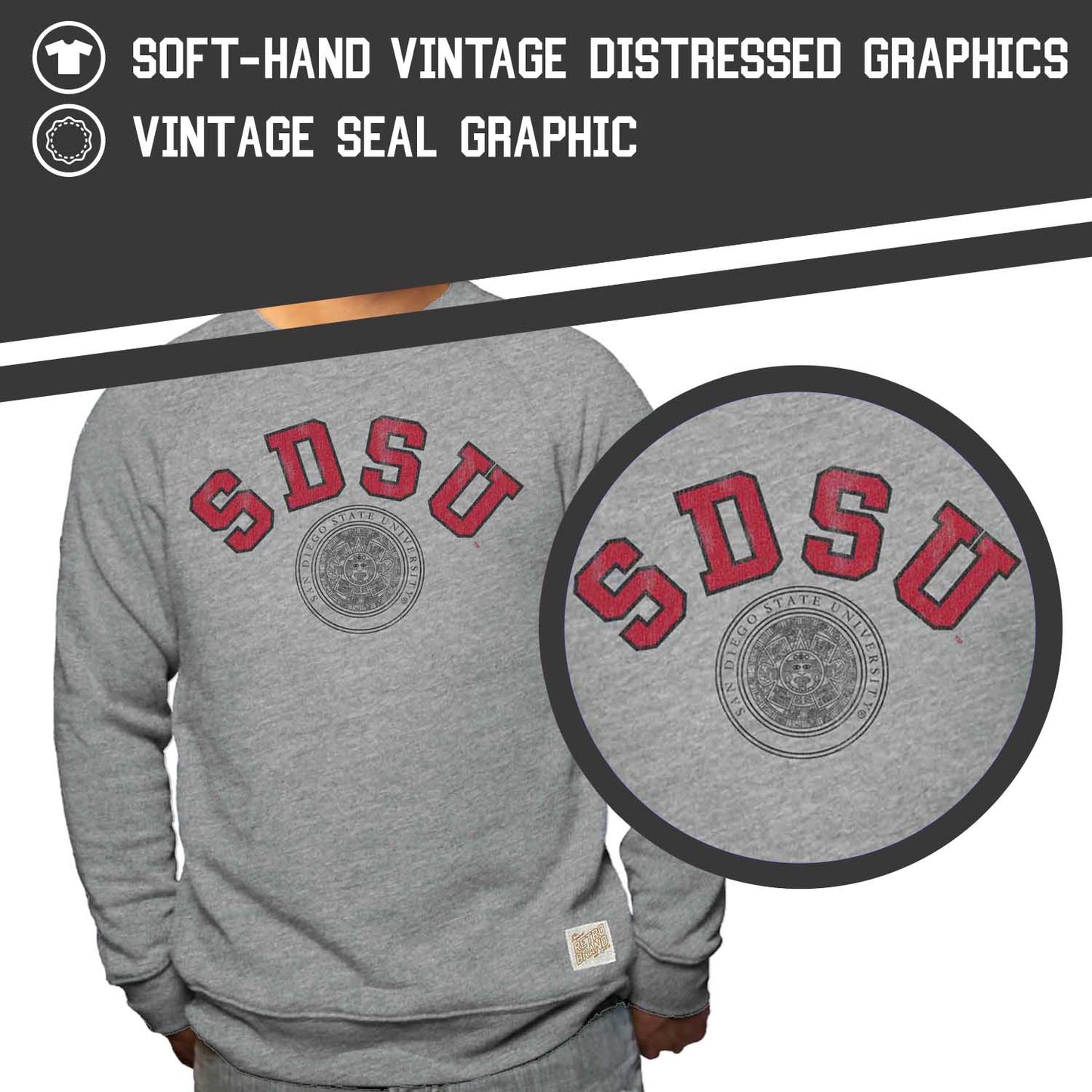 San Diego State Aztecs College Gray University Seal Crewneck Sweatshirt - Gray