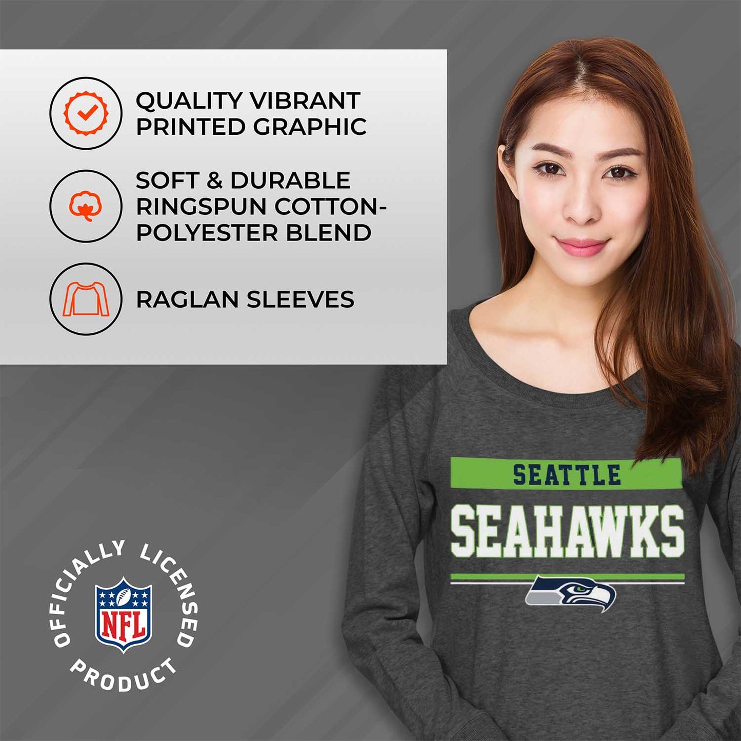 Seattle Seahawks NFL Womens Charcoal Crew Neck Football Apparel - Charcoal