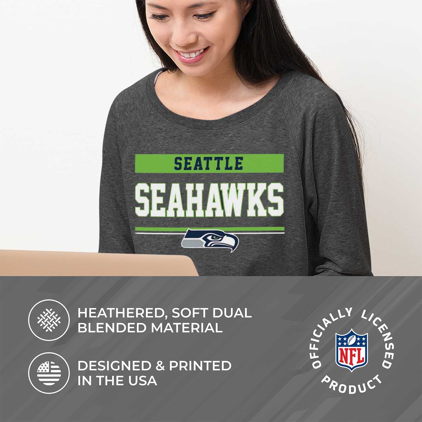Seattle Seahawks NFL Womens Charcoal Crew Neck Football Apparel - Charcoal