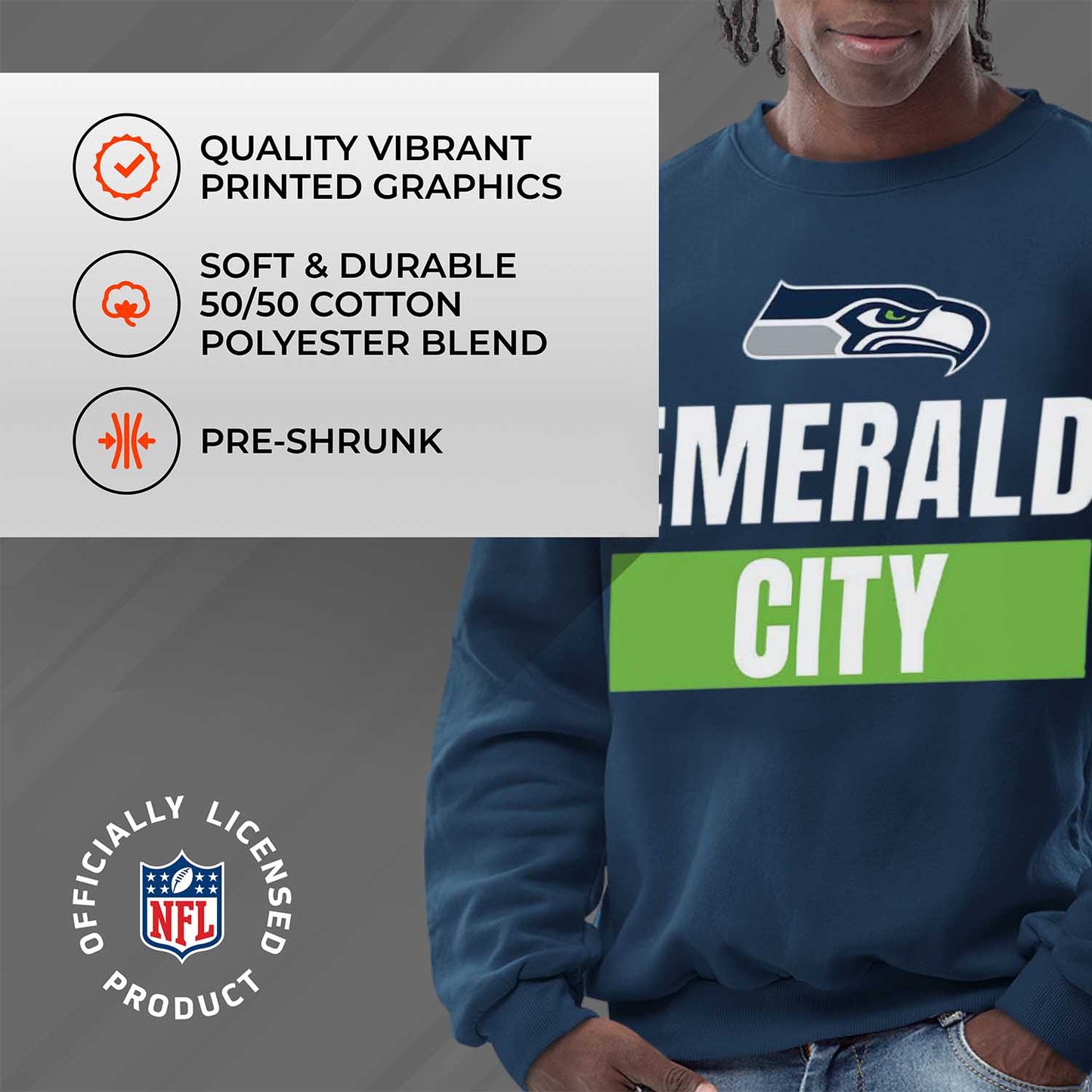 Seattle Seahawks NFL Adult Slogan Crewneck Sweatshirt - Navy