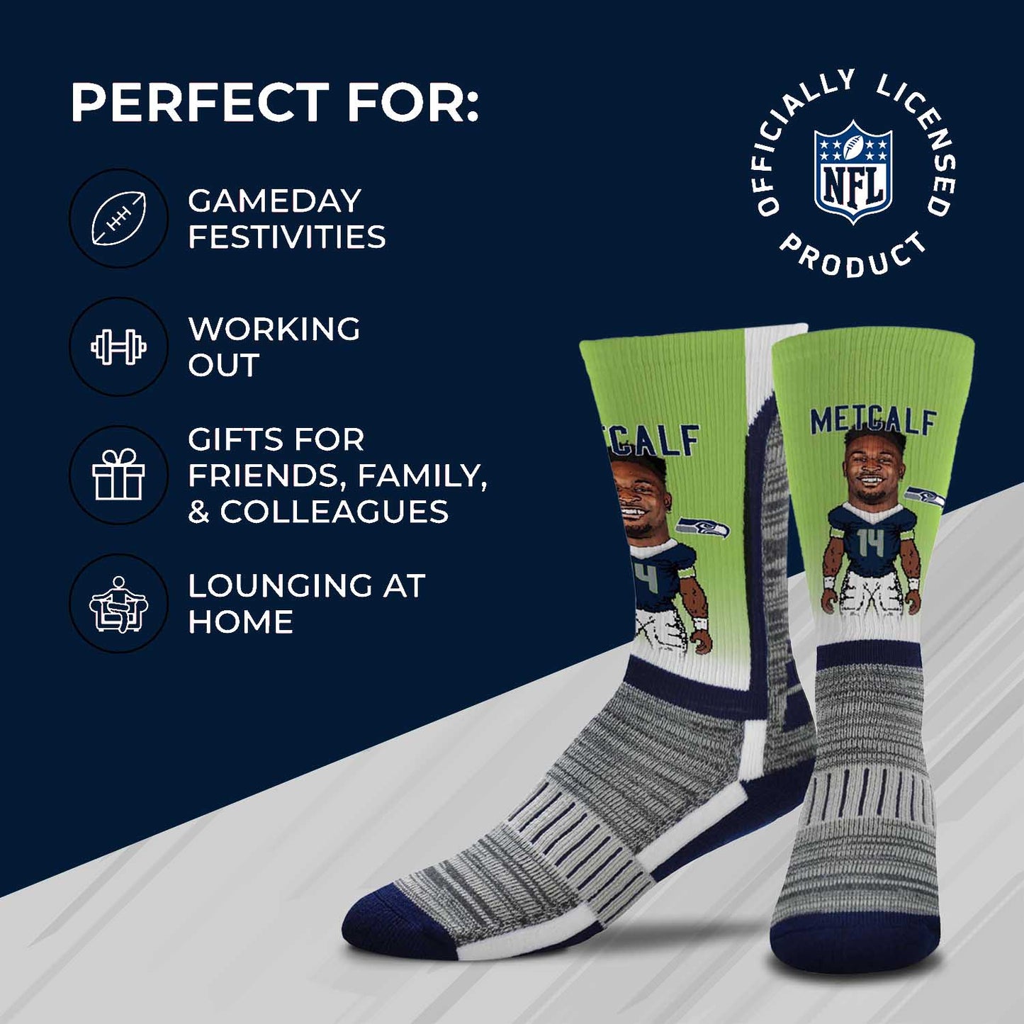 Seattle Seahawks FBF NFL Adult V Curve MVP Player Crew Socks - Lime Green #14