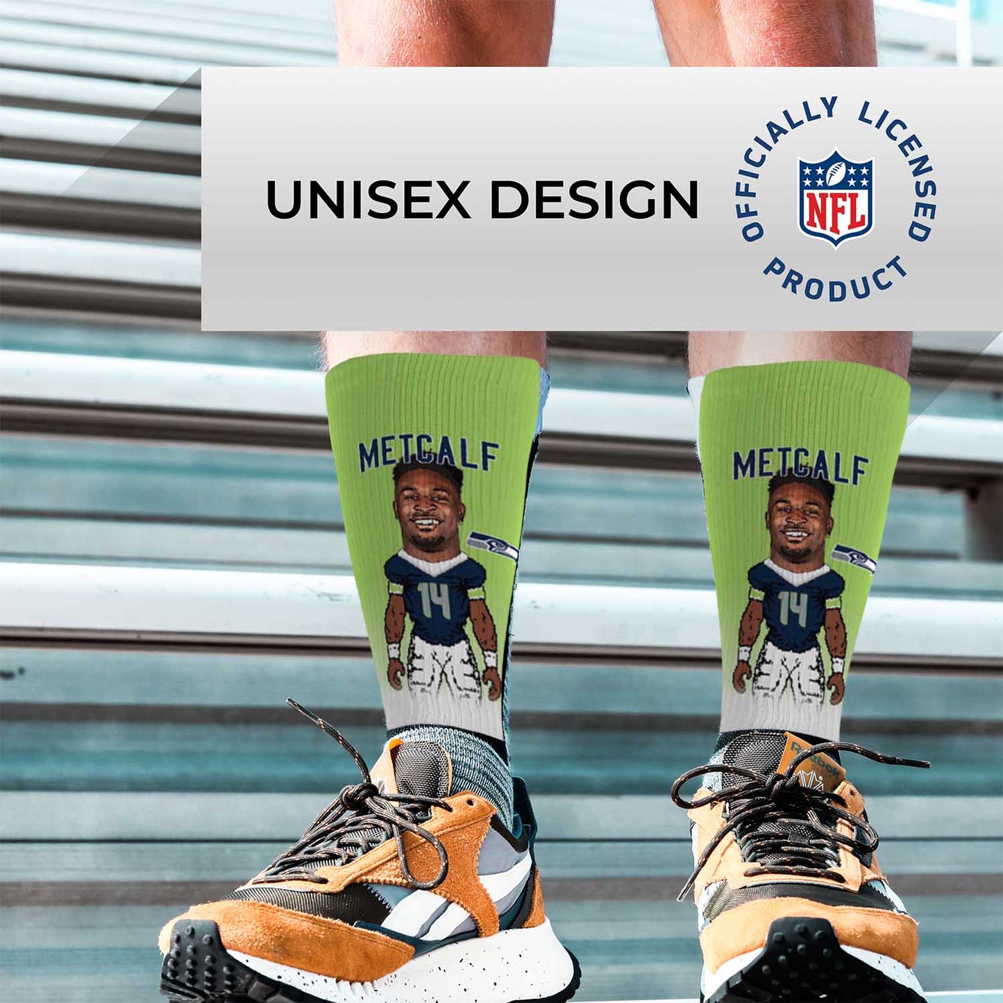 Seattle Seahawks FBF NFL Adult V Curve MVP Player Crew Socks - Lime Green #14
