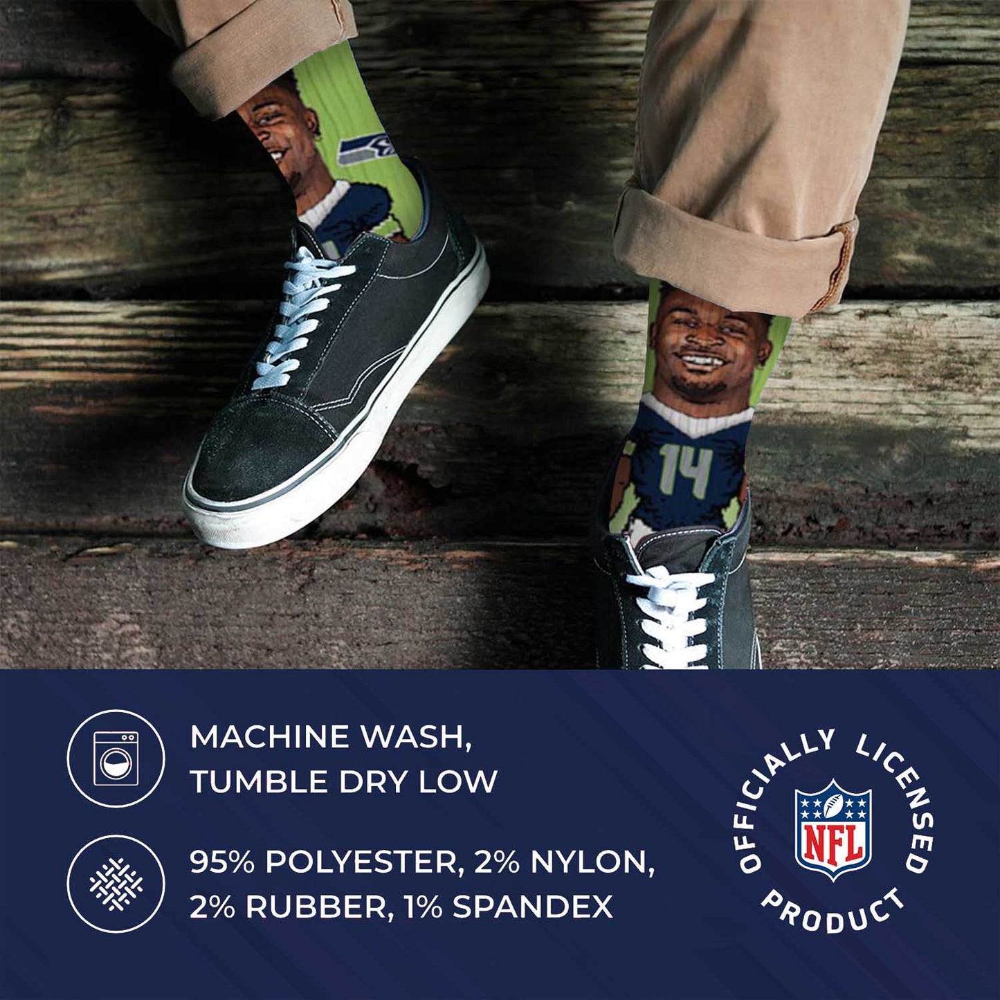Seattle Seahawks FBF NFL Adult V Curve MVP Player Crew Socks - Lime Green #14