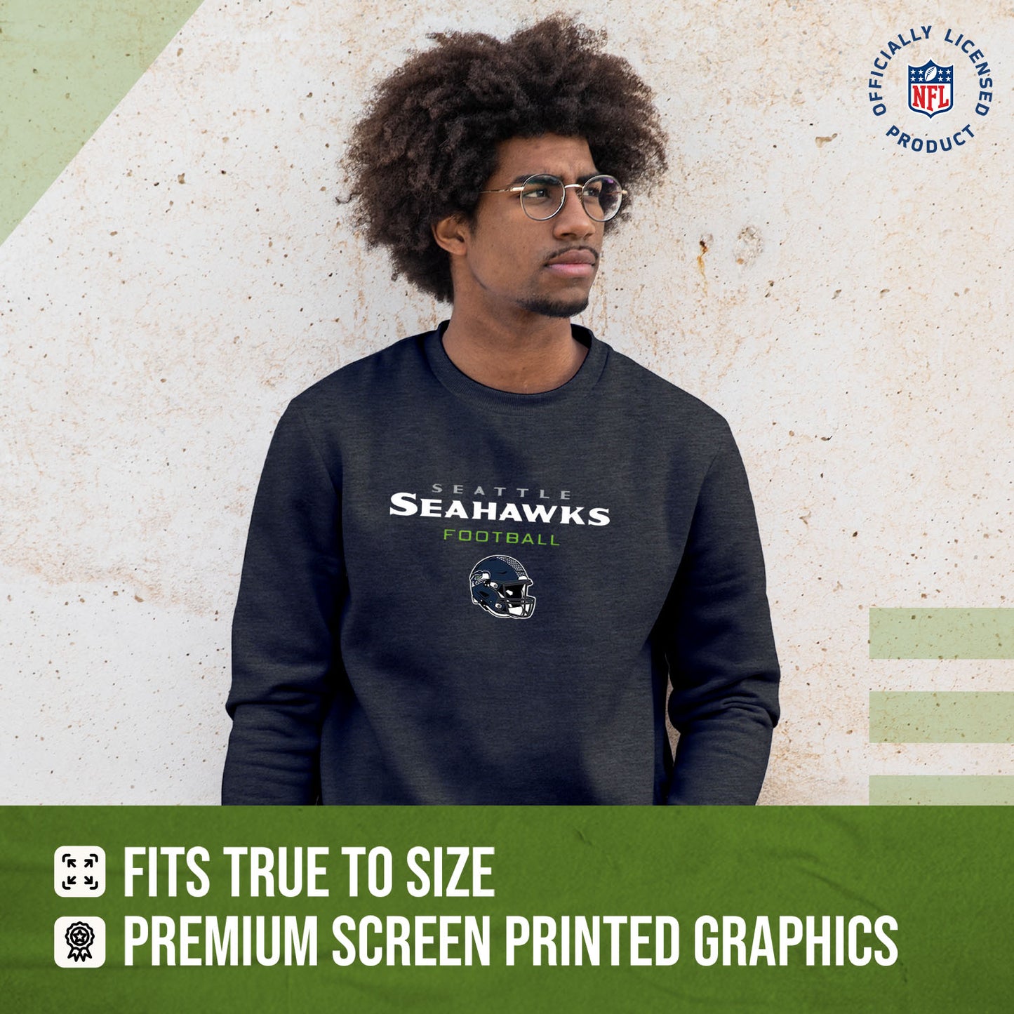 Seattle Seahawks Adult NFL Football Helmet Heather Crewneck Sweatshirt - Charcoal