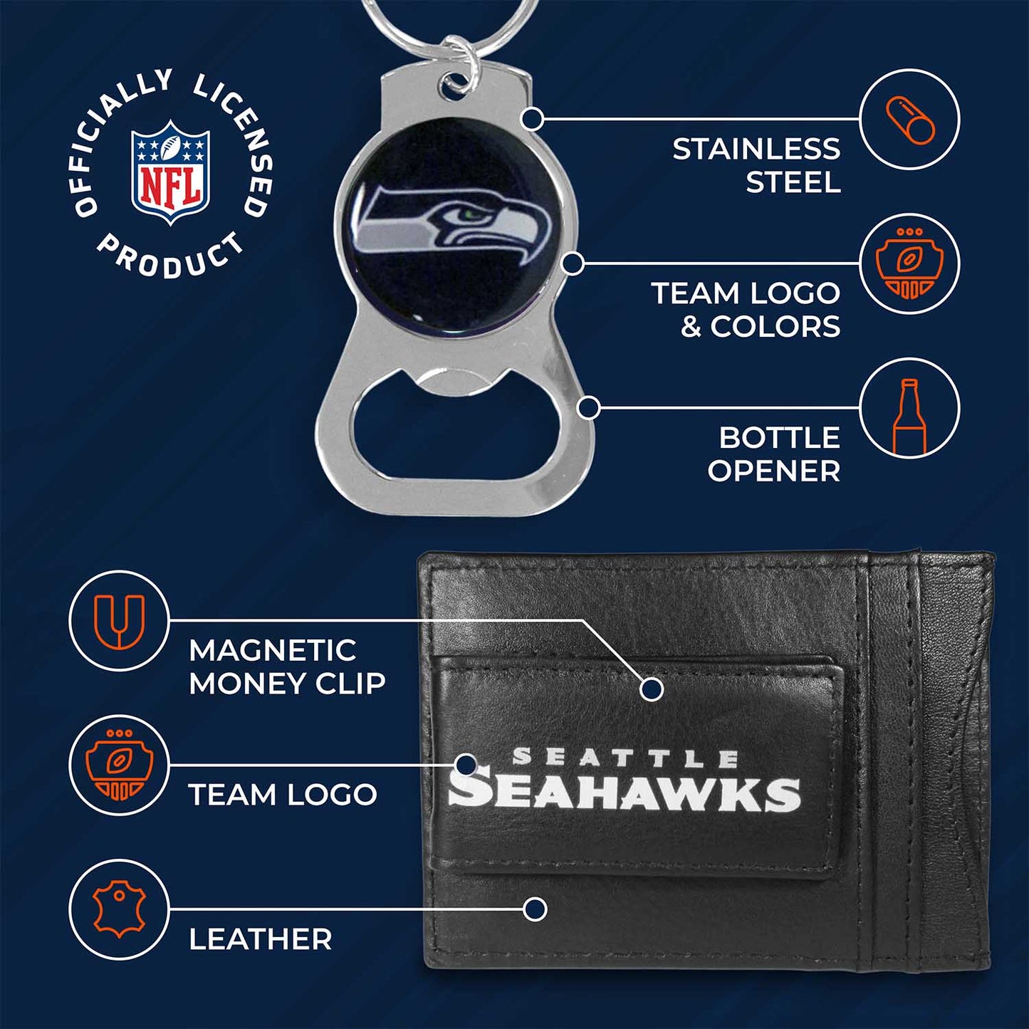 Seattle Seahawks NFL Bottle Opener Keychain Bundle - Black