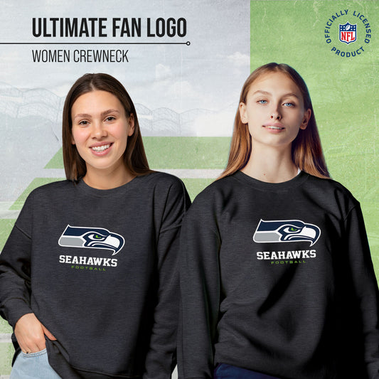 Seattle Seahawks Women's NFL Ultimate Fan Logo Slouchy Crewneck -Tagless Fleece Lightweight Pullover - Charcoal