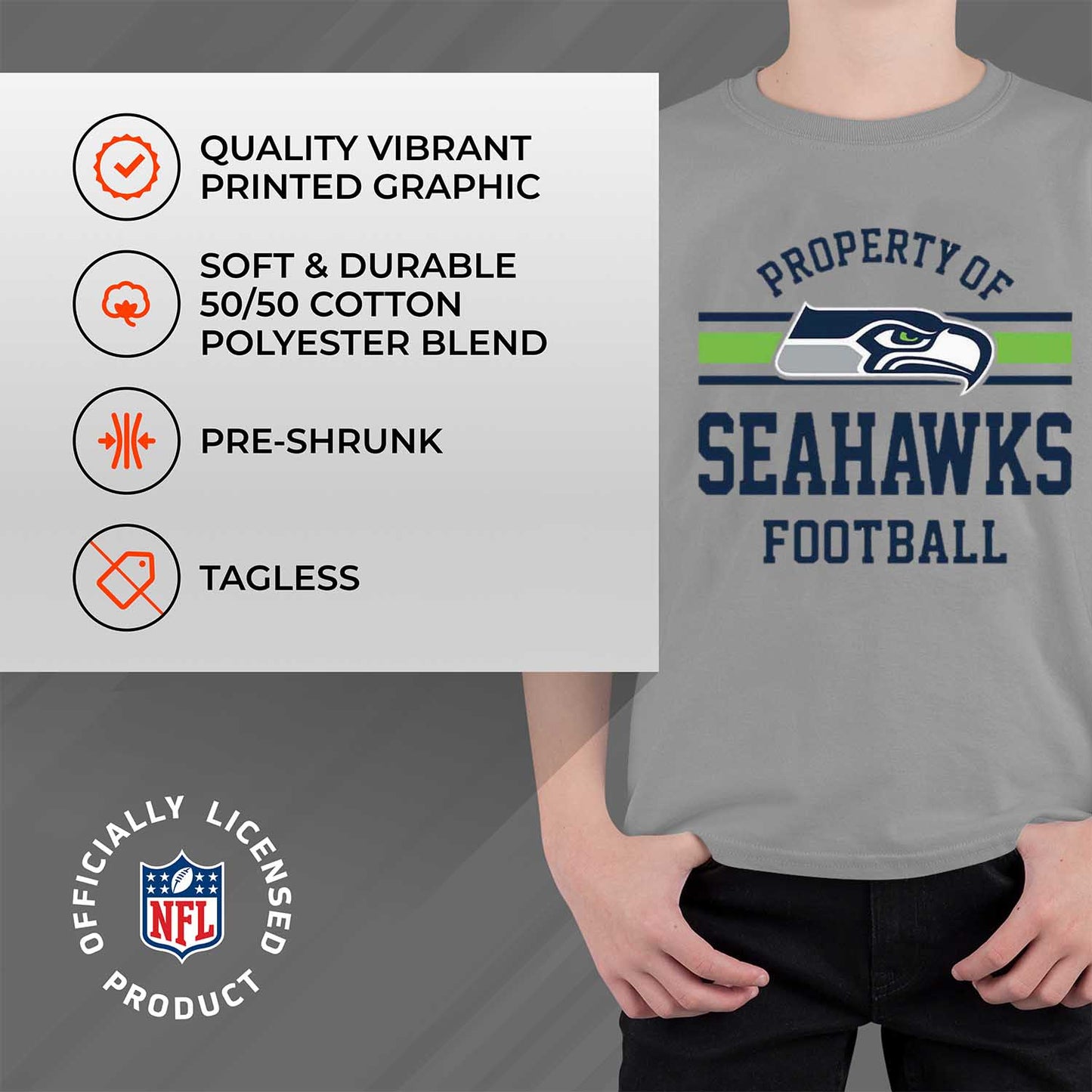 Seattle Seahawks NFL Youth Property Of Short Sleeve Lightweight T Shirt - Sport Gray