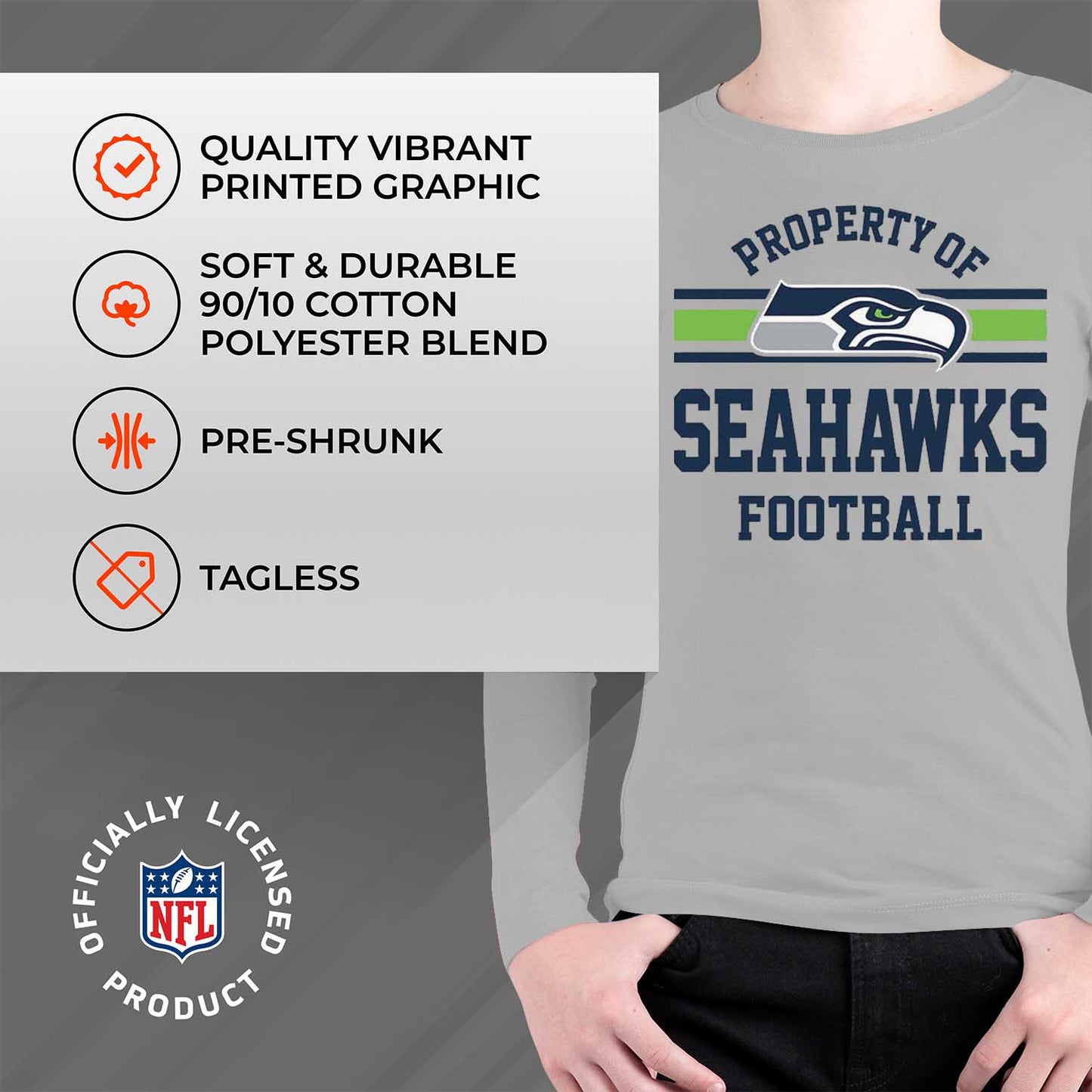 Seattle Seahawks NFL Youth Property Of Crew Sweatshirt - Sport Gray