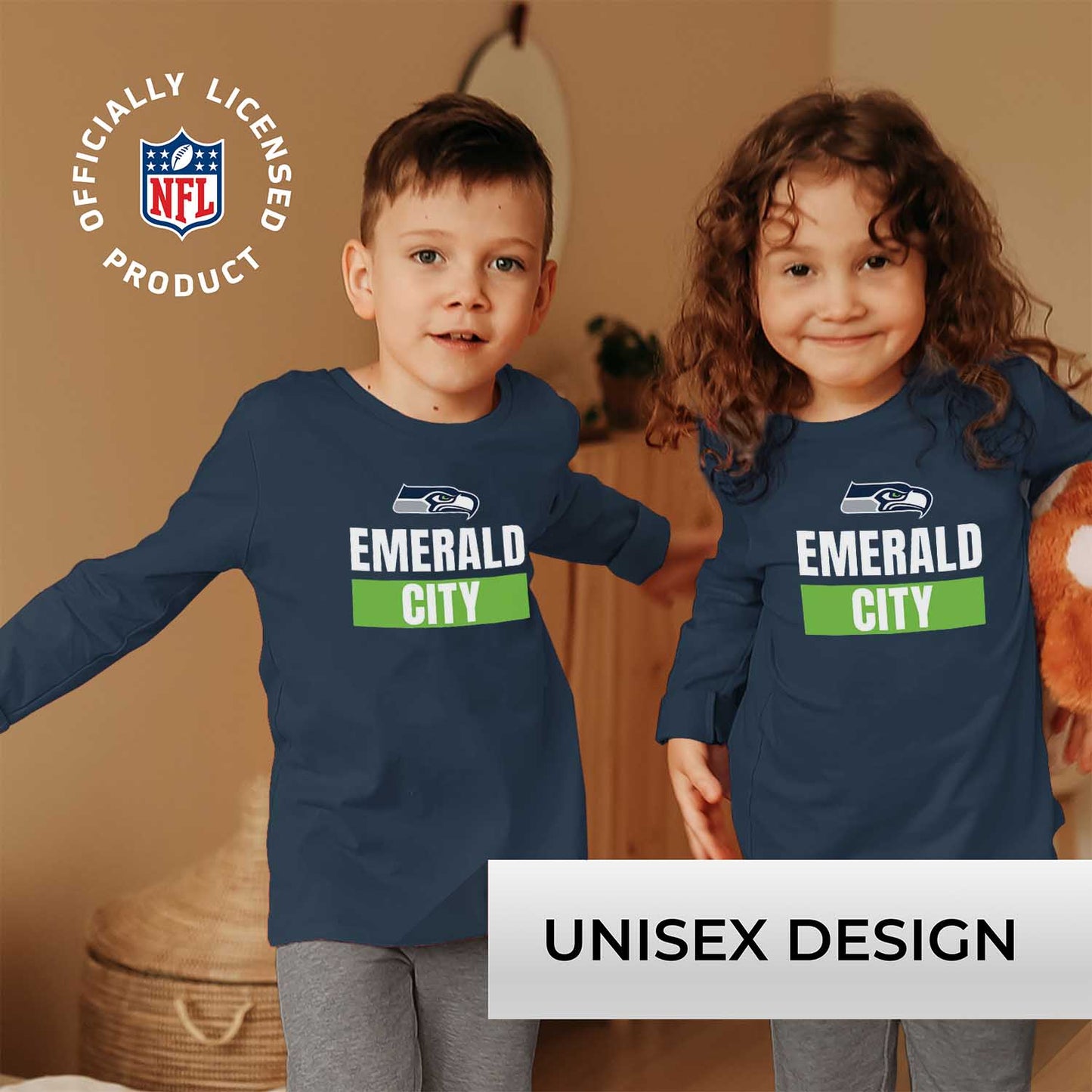 Seattle Seahawks NFL Youth Team Slogan crewneck Sweatshirt - Navy