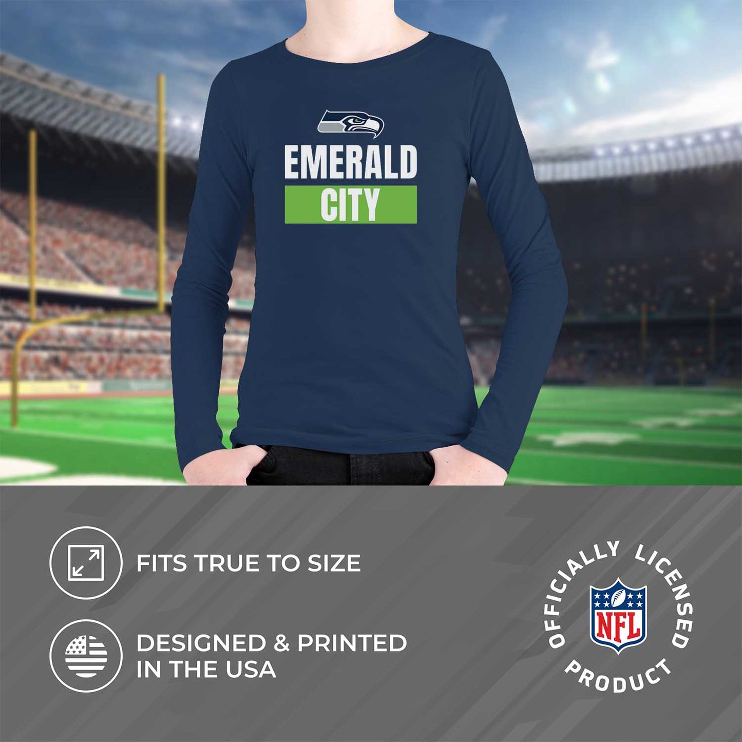 Seattle Seahawks NFL Youth Team Slogan crewneck Sweatshirt - Navy
