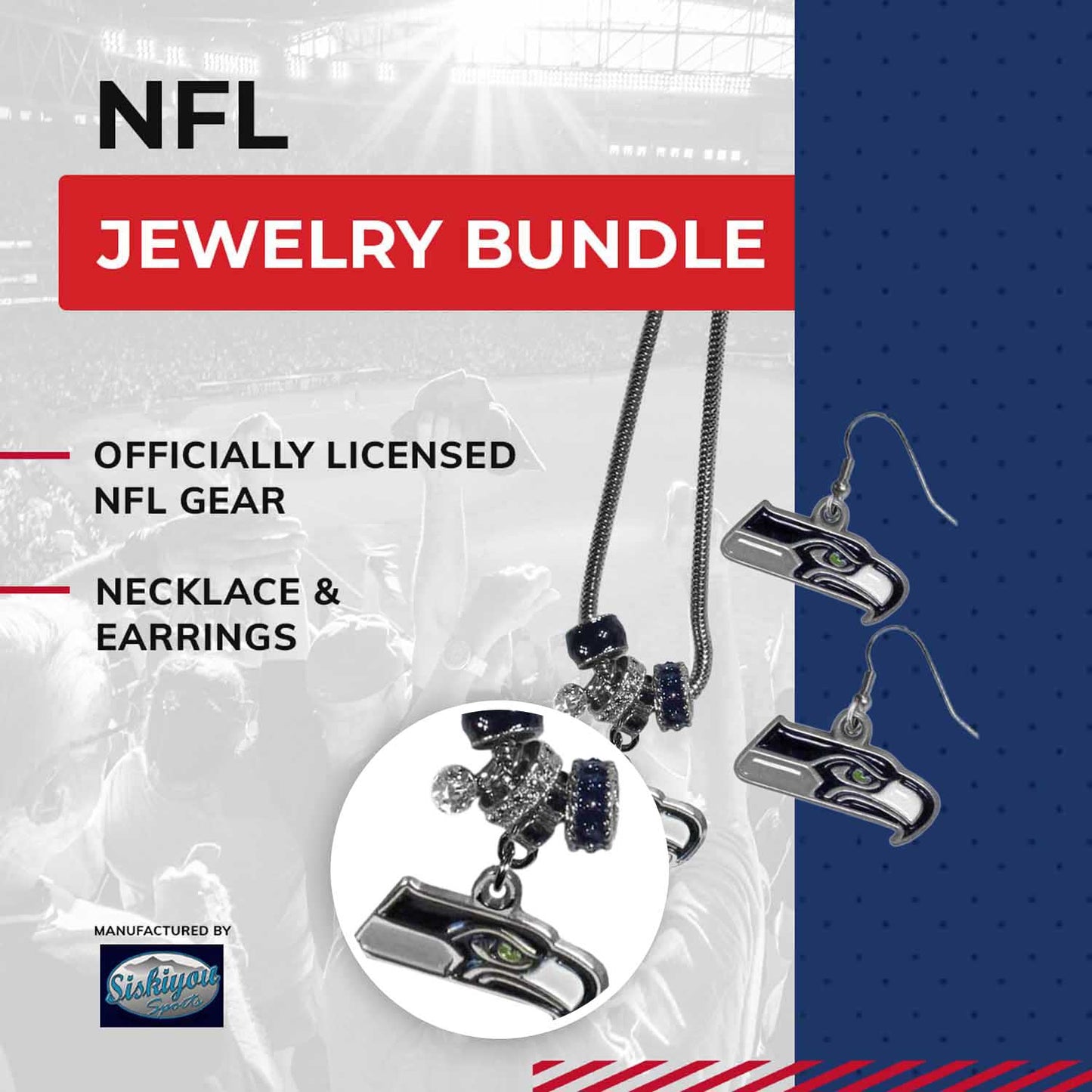 Seattle Seahawks NFL Game Day Necklace and Earrings - Silver