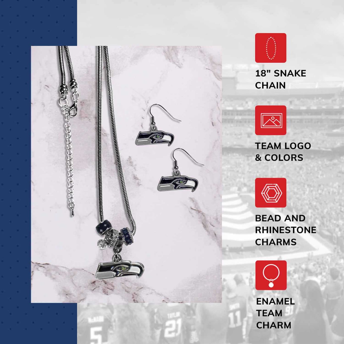 Seattle Seahawks NFL Game Day Necklace and Earrings - Silver