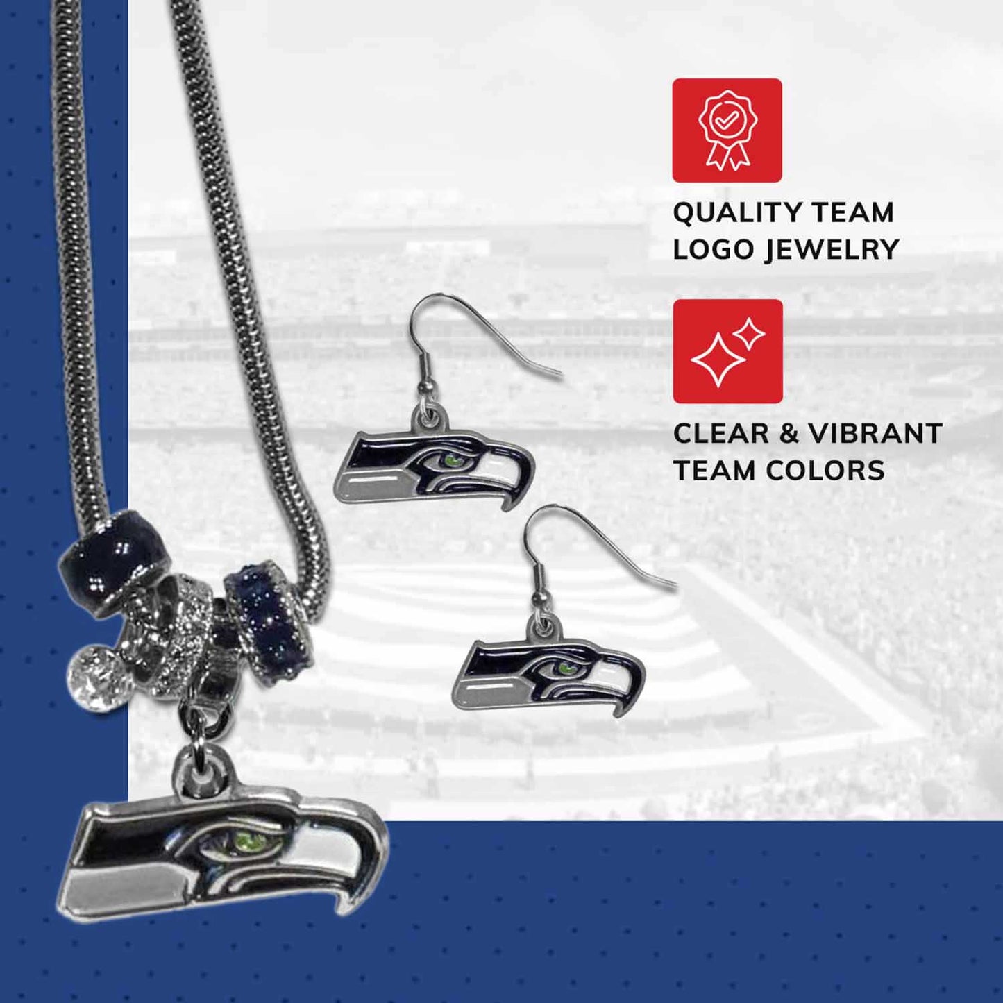 Seattle Seahawks NFL Game Day Necklace and Earrings - Silver