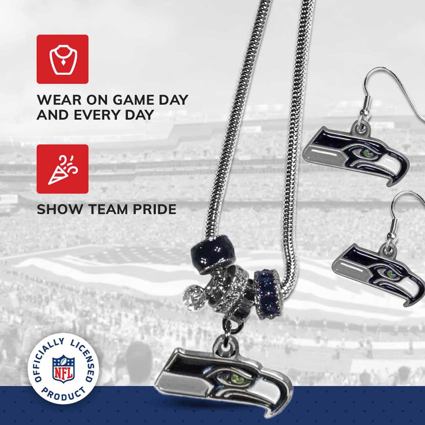 Seattle Seahawks NFL Game Day Necklace and Earrings - Silver