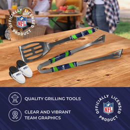 Seattle Seahawks NFL Two Piece Grilling Tools Set with 2 Magnet Chip Clips - Chrome
