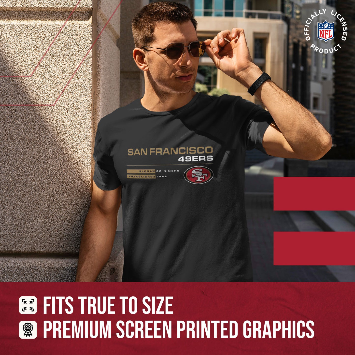 San Francisco 49ers Adult NFL Speed Stat Sheet T-Shirt - Black
