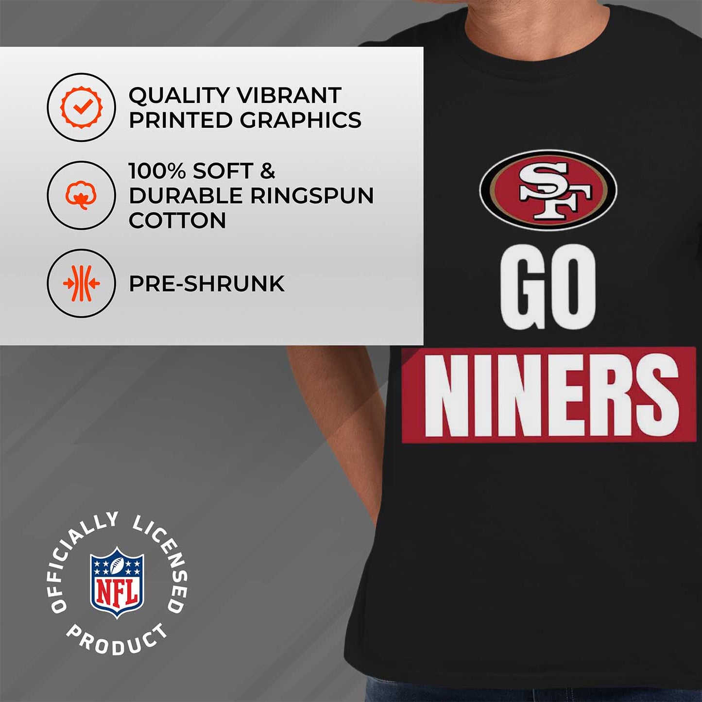 San Francisco 49ers NFL Adult Team Slogan Unisex T-Shirt - Black