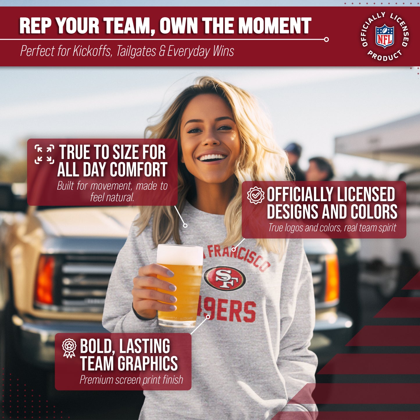 San Francisco 49ers NFL Adult Gameday Football Crewneck Sweatshirt - Sport Gray