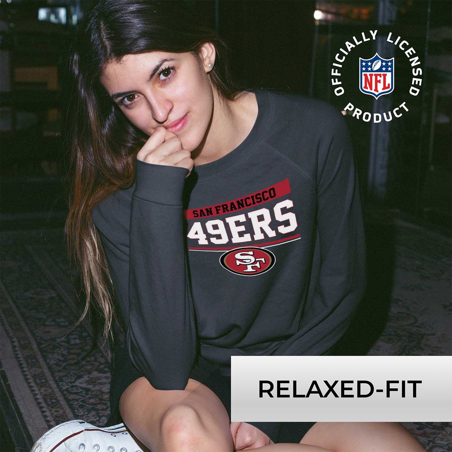 San Francisco 49ers NFL Women's Plus Size Team Block Charcoal Crewneck - Charcoal