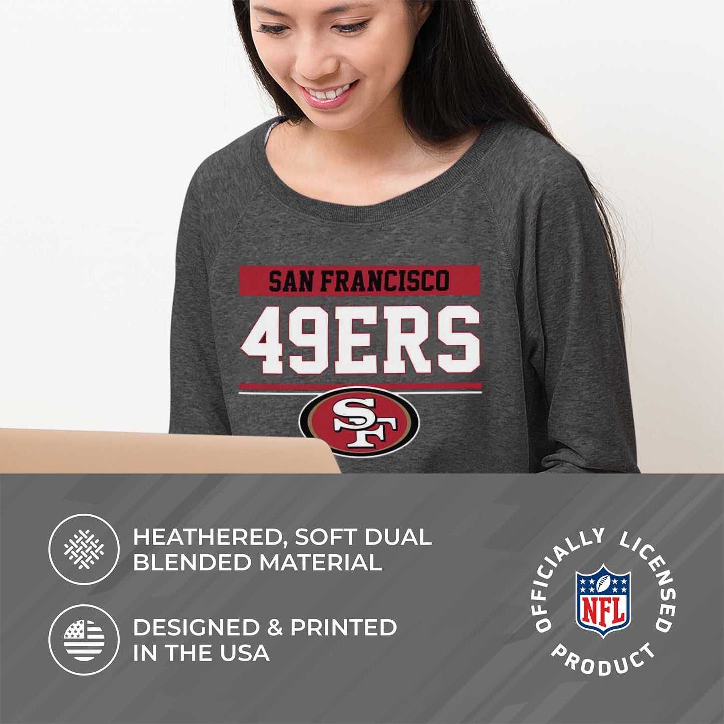 San Francisco 49ers NFL Women's Plus Size Team Block Charcoal Crewneck - Charcoal