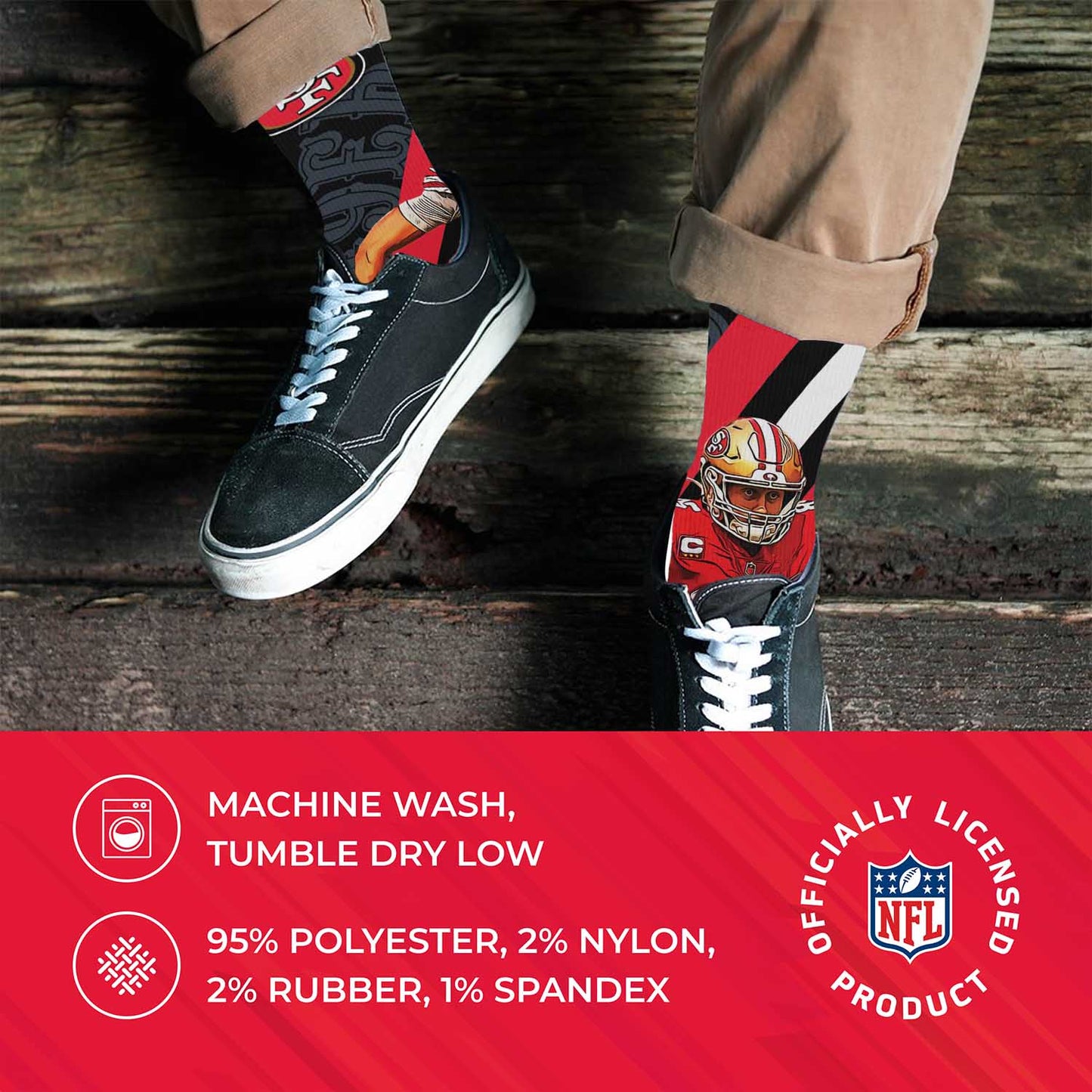 San Francisco 49ers NFL Adult Player Stripe Sock - Black