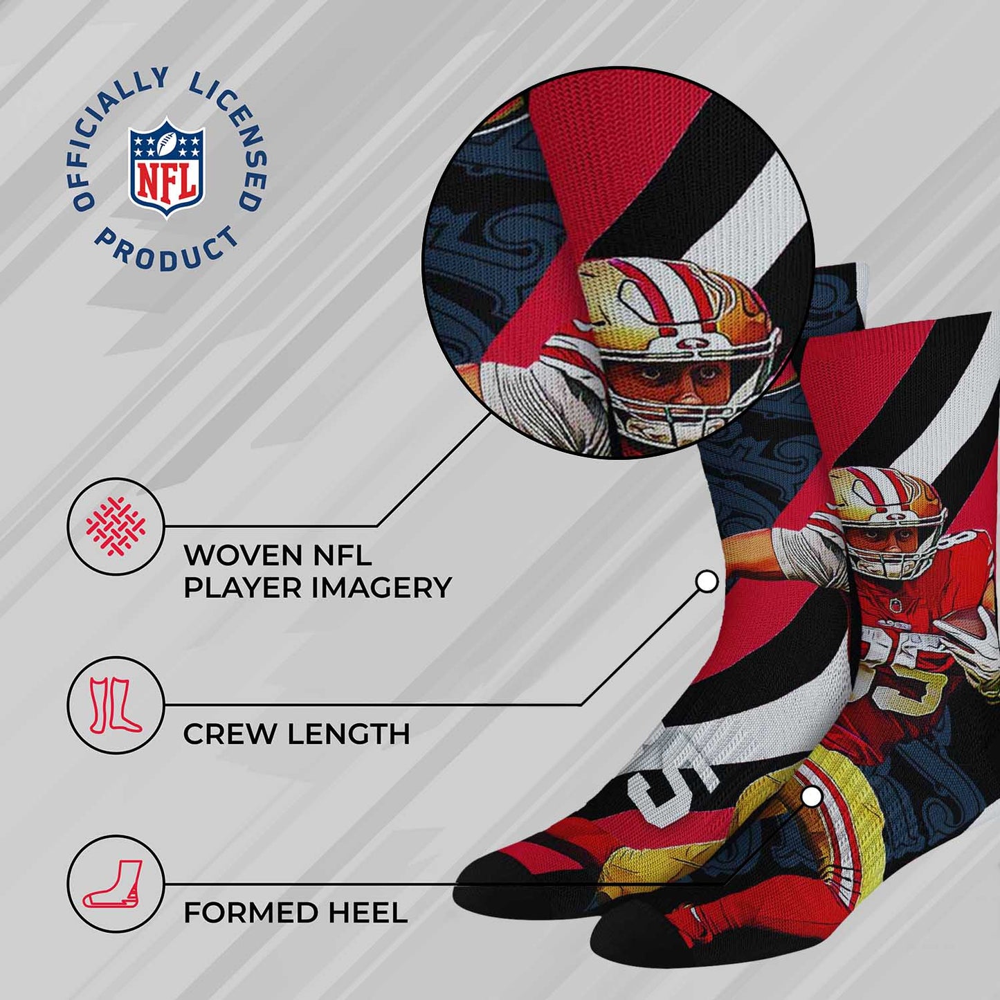 San Francisco 49ers NFL Adult Player Stripe Sock - Black