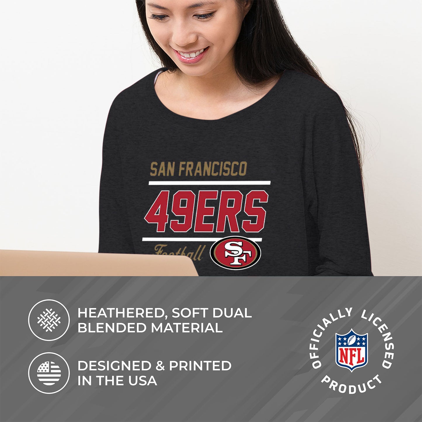 San Francisco 49ers NFL Womens Crew Neck Light Weight - Charcoal