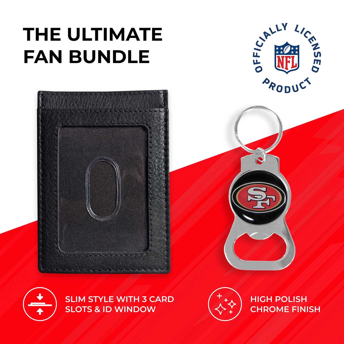 San Francisco 49ers NFL Bottle Opener Keychain Bundle - Black