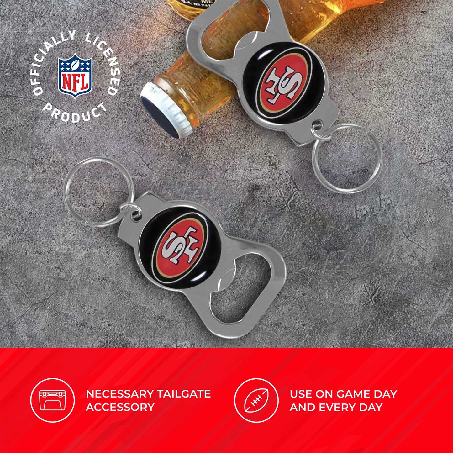 San Francisco 49ers NFL Bottle Opener Keychain Bundle - Black