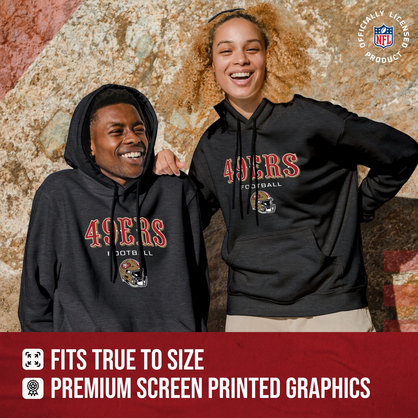San Francisco 49ers Adult NFL Football Helmet Heather Hooded Sweatshirt - Charcoal