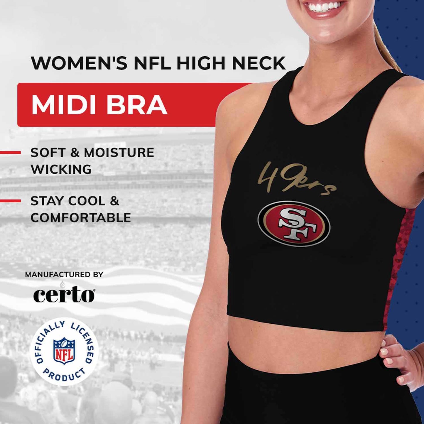 San Francisco 49ers NFL Women's Sports Bra Activewear - Black