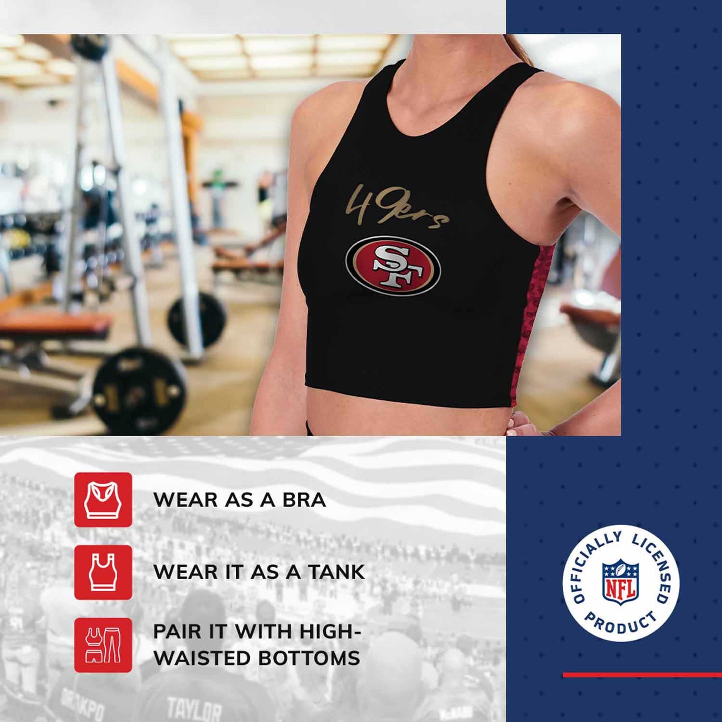 San Francisco 49ers NFL Women's Sports Bra Activewear - Black