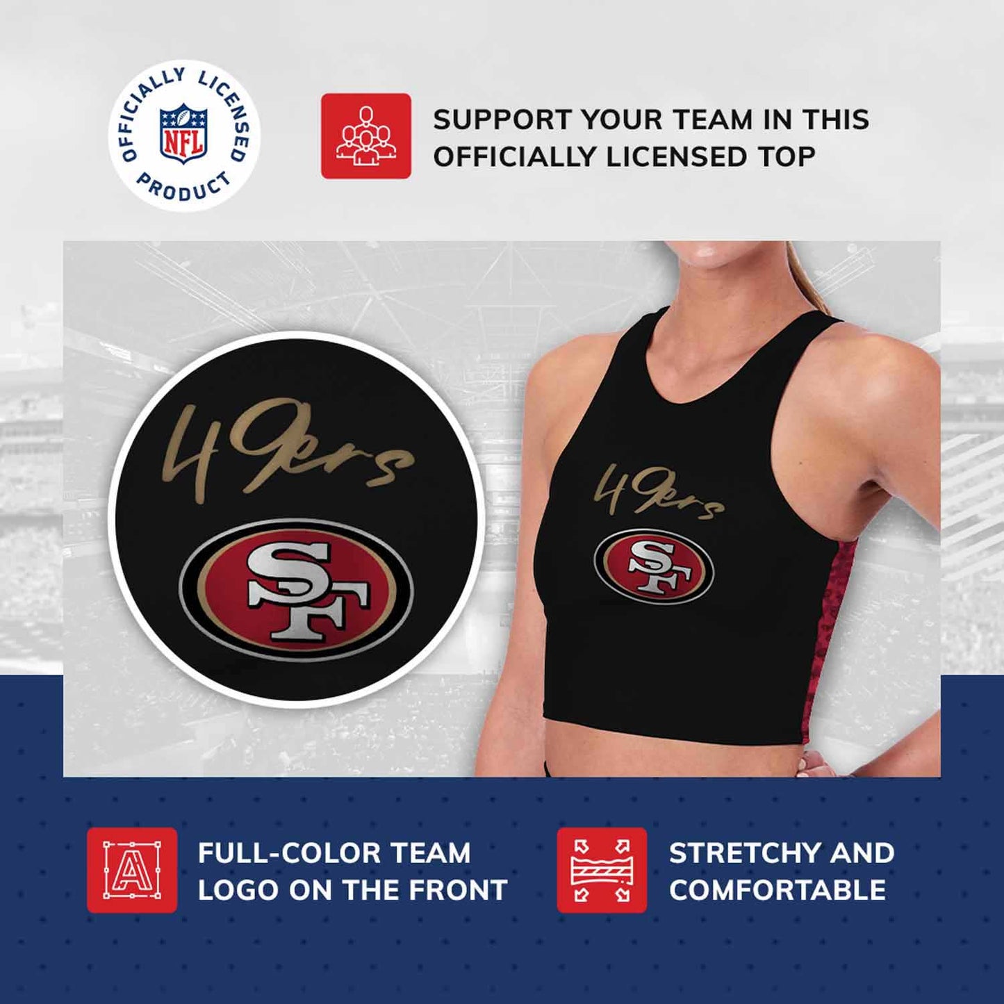 San Francisco 49ers NFL Women's Sports Bra Activewear - Black