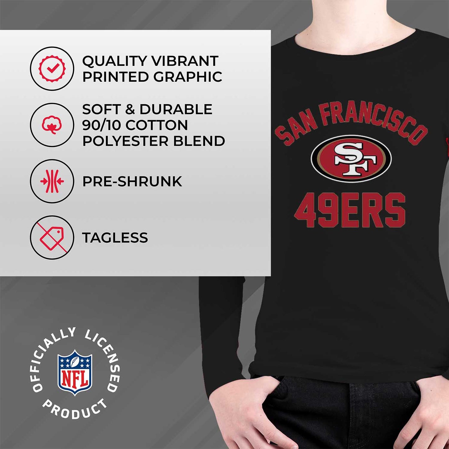 San Francisco 49ers NFL Gameday Youth Football Long Sleeve Shirt - Black