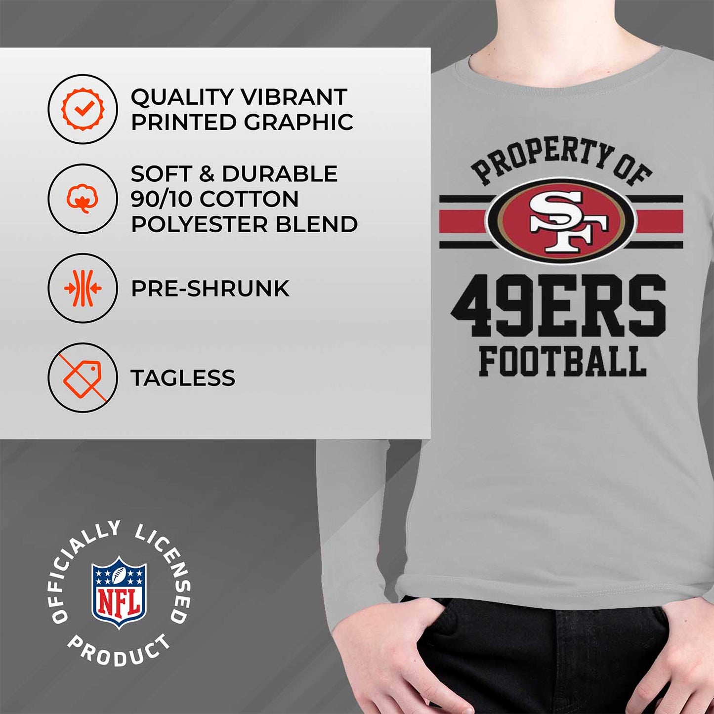 San Francisco 49ers NFL Youth Property Of Long Sleeve Lightweight T Shirt - Sport Gray