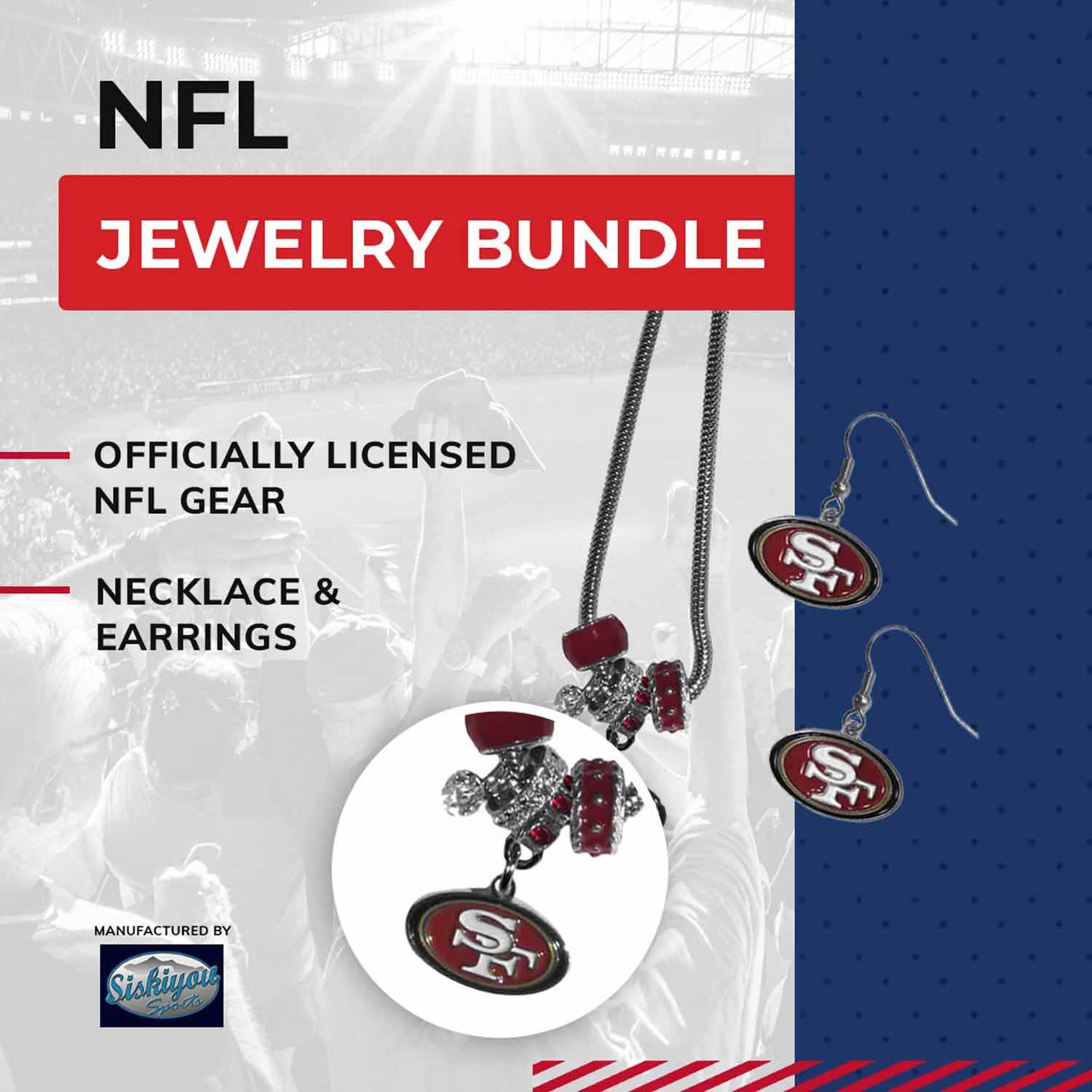 San Francisco 49ers NFL Game Day Necklace and Earrings - Silver