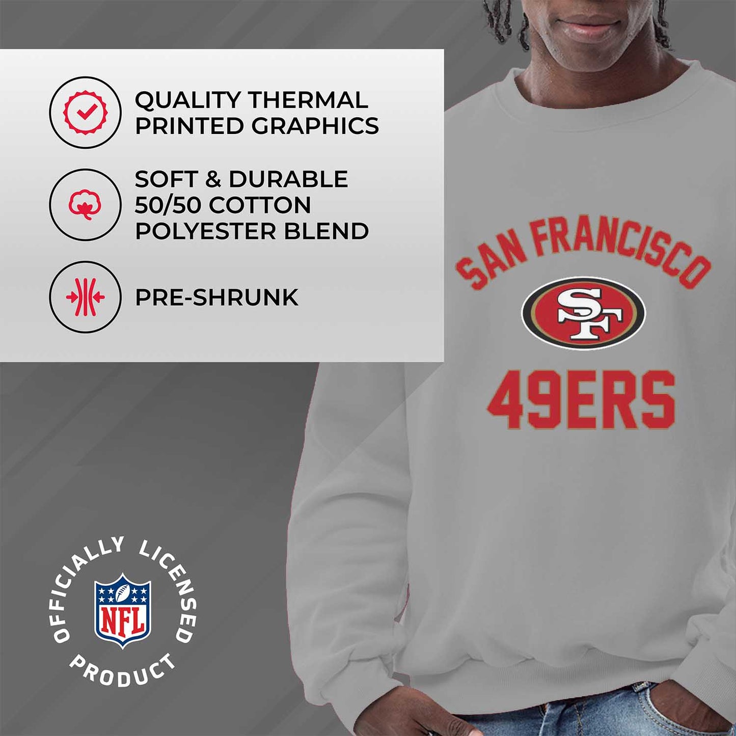 San Francisco 49ers NFL Adult Gameday Football Crewneck Sweatshirt - Sport Gray