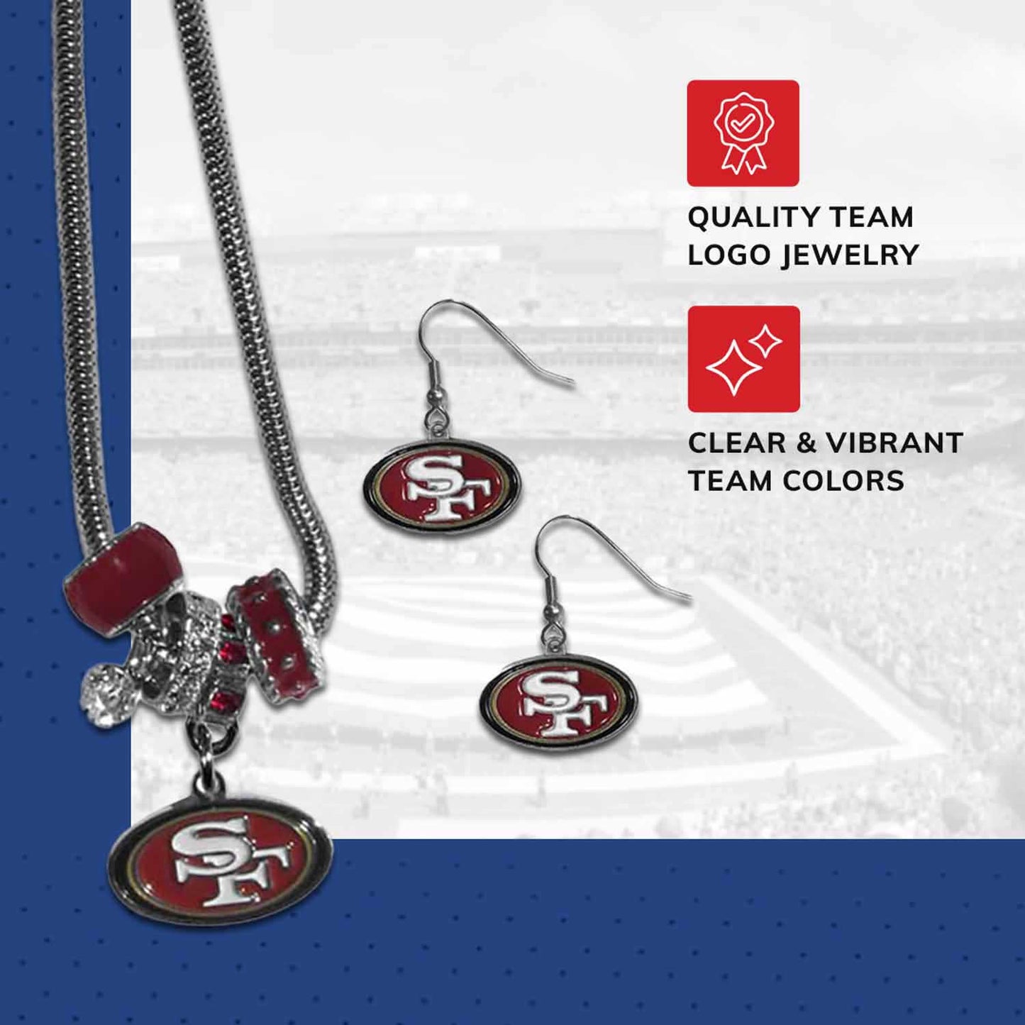 San Francisco 49ers NFL Game Day Necklace and Earrings - Silver