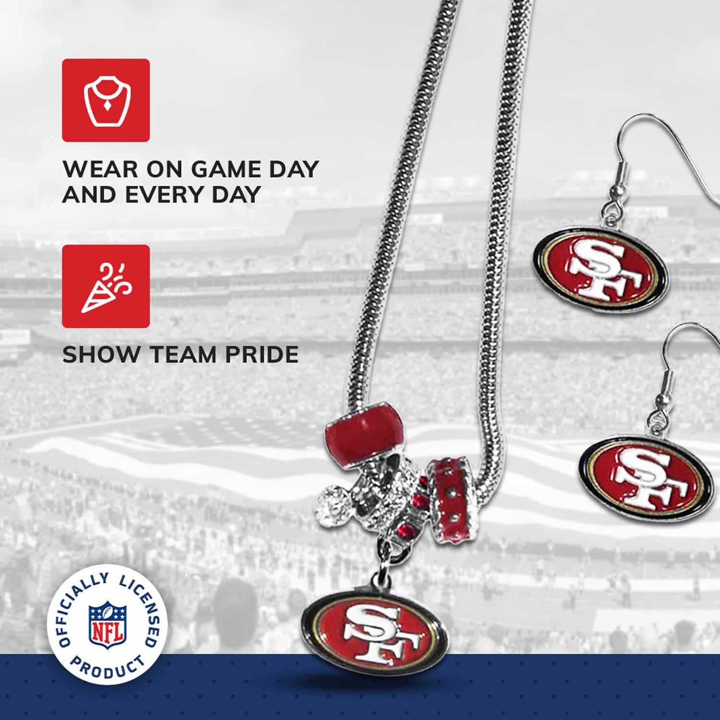 San Francisco 49ers NFL Game Day Necklace and Earrings - Silver