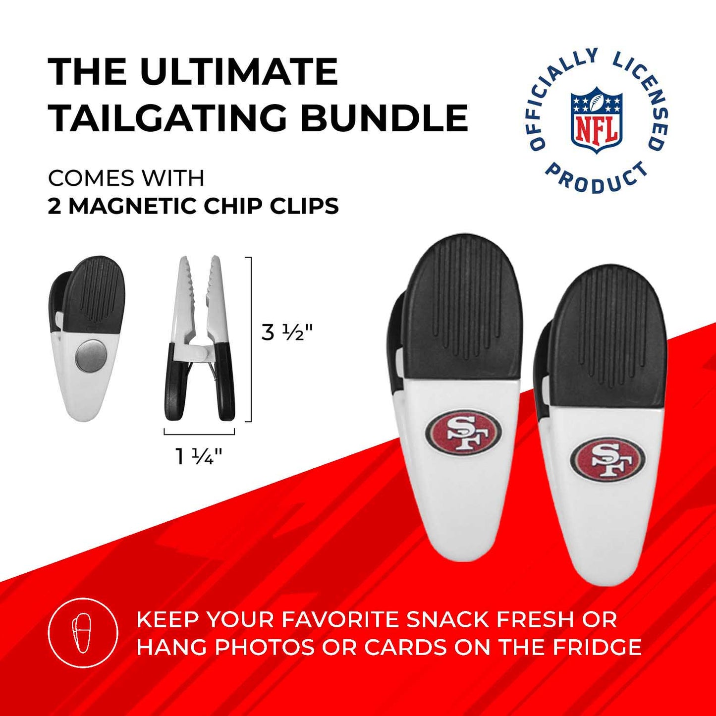 San Francisco 49ers NFL Two Piece Grilling Tools Set with 2 Magnet Chip Clips - Chrome