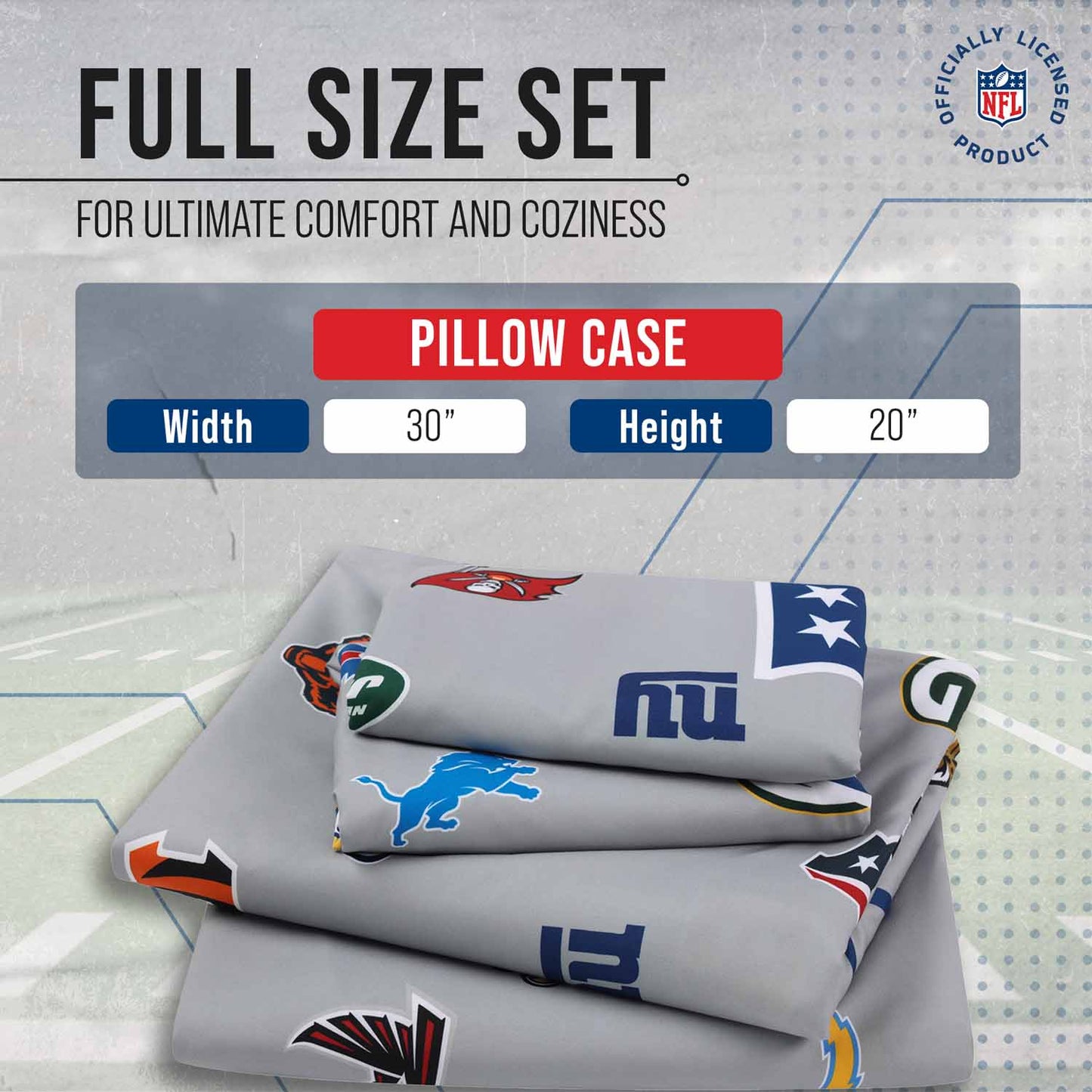 NFL Repeating Team Logo Pillowcase 2 Pack- Standard Size -Officially Licensed Bedding- Football Pride! - Team Color