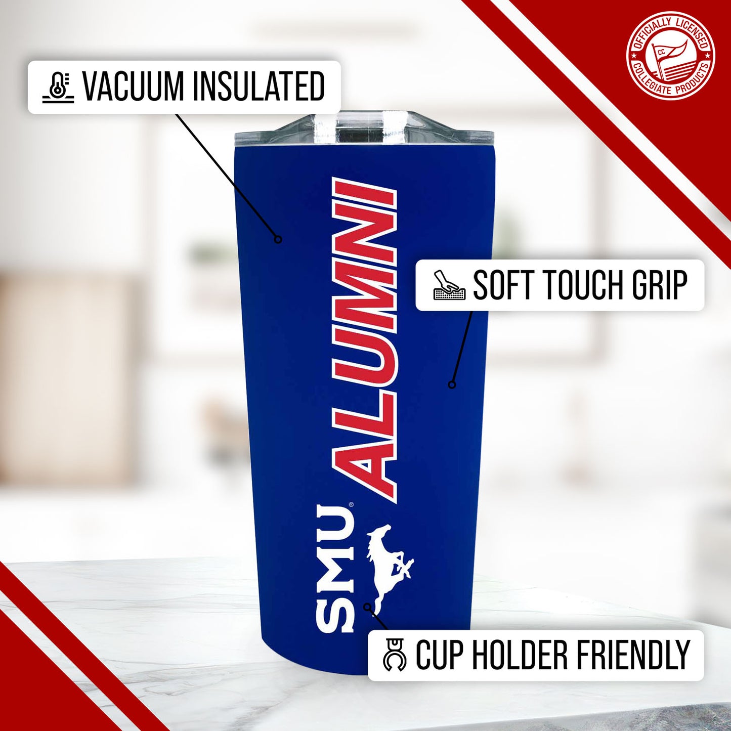 SMU Mustangs Collegiate Stainless Steel Travel Tumbler for Alumni - Royal