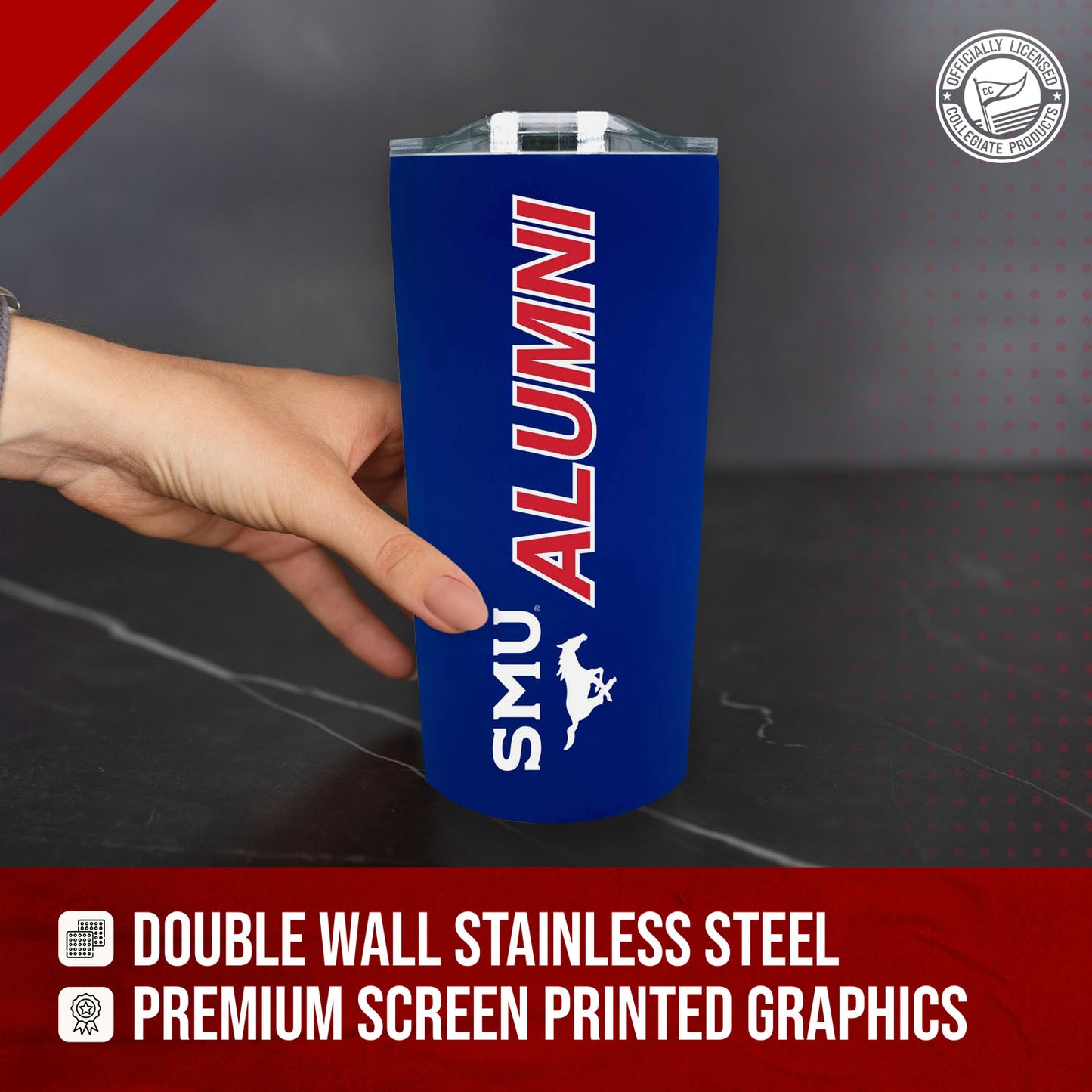 SMU Mustangs Collegiate Stainless Steel Travel Tumbler for Alumni - Royal