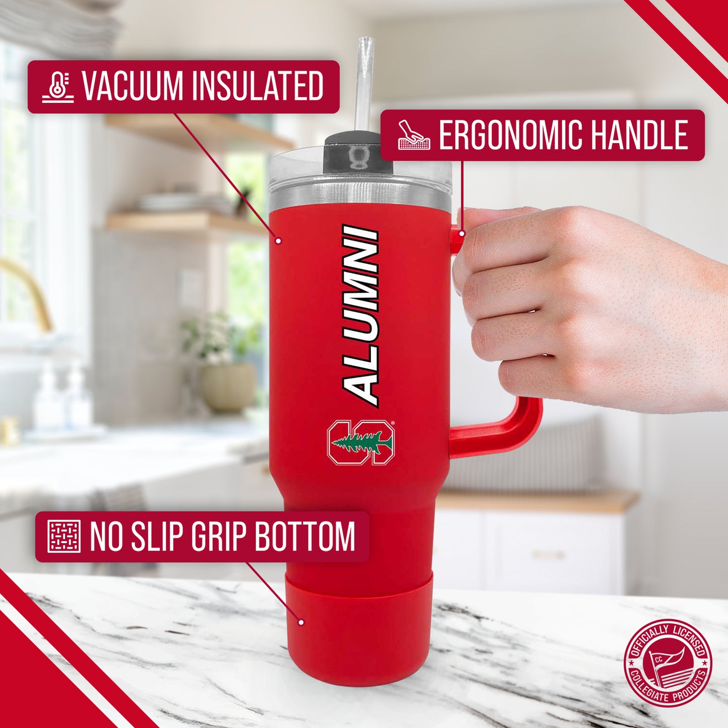 Stanford Cardinal Collegiate 40oz Stainless Steel Travel Tumbler with Handle for Alumni - Cardinal