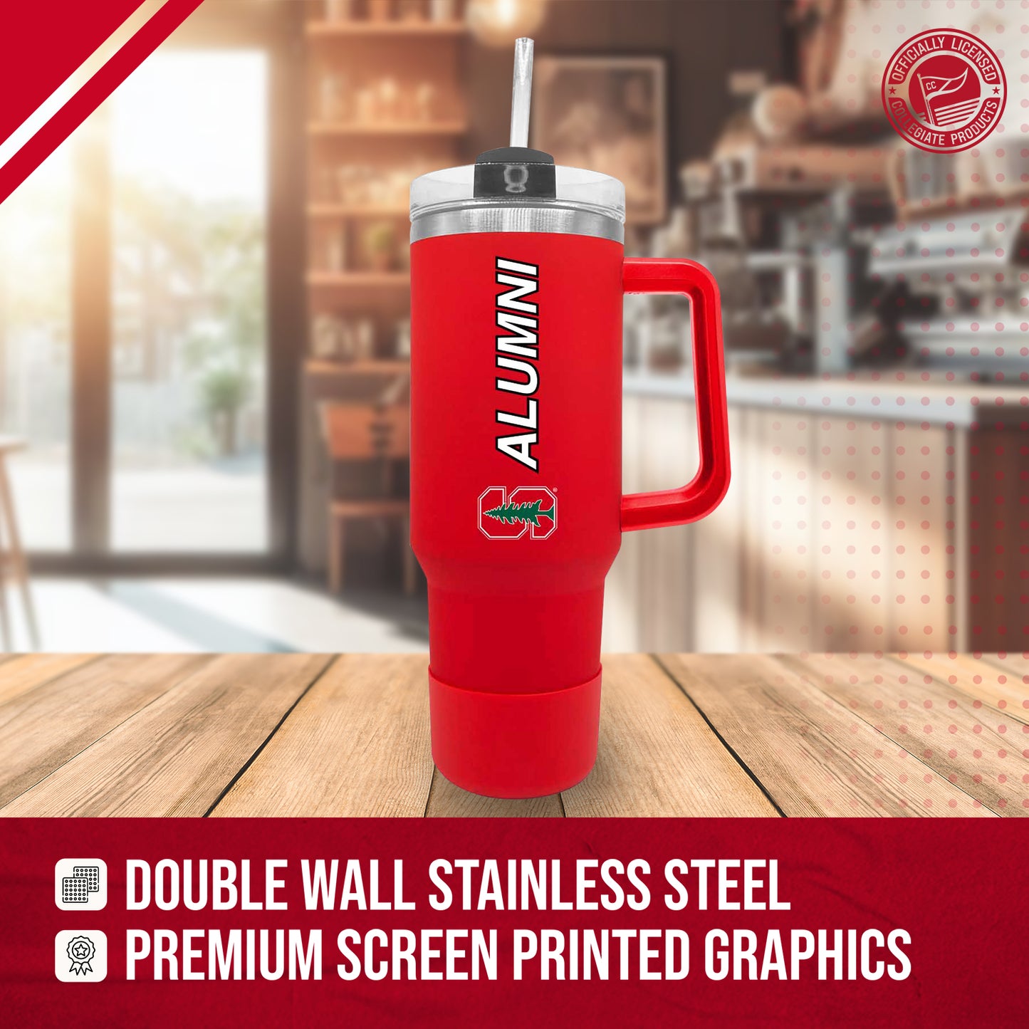 Stanford Cardinal Collegiate 40oz Stainless Steel Travel Tumbler with Handle for Alumni - Cardinal