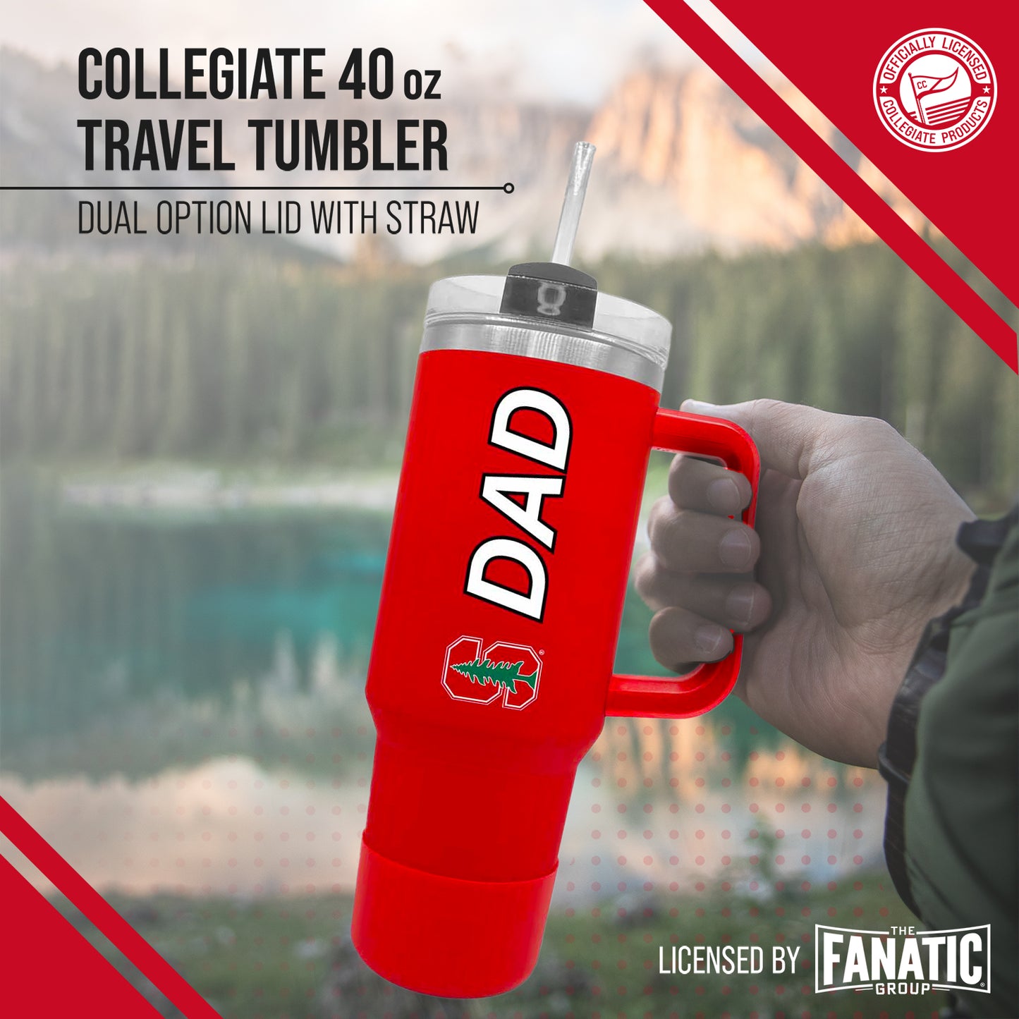 Stanford Cardinal Collegiate 40oz Stainless Steel Travel Tumbler with Handle for Dad - Cardinal