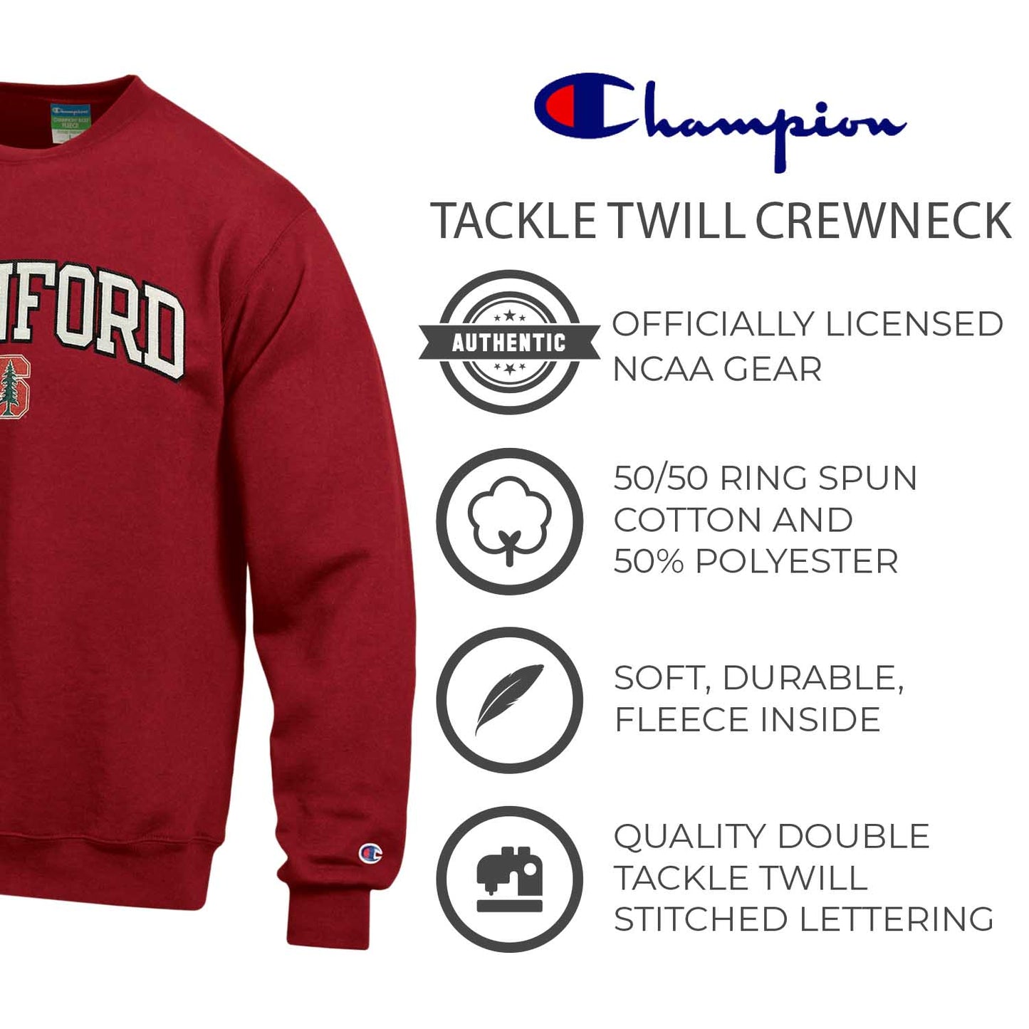 Stanford Cardinal Adult Tackle Twill Crewneck - Cardinal